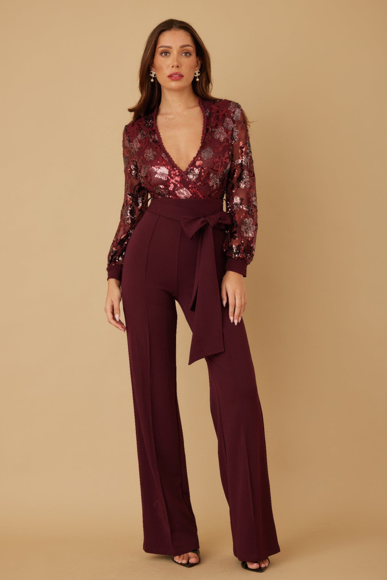 Flower Vein Sequin Print Jumpsuit - Flip Flop Dynasty