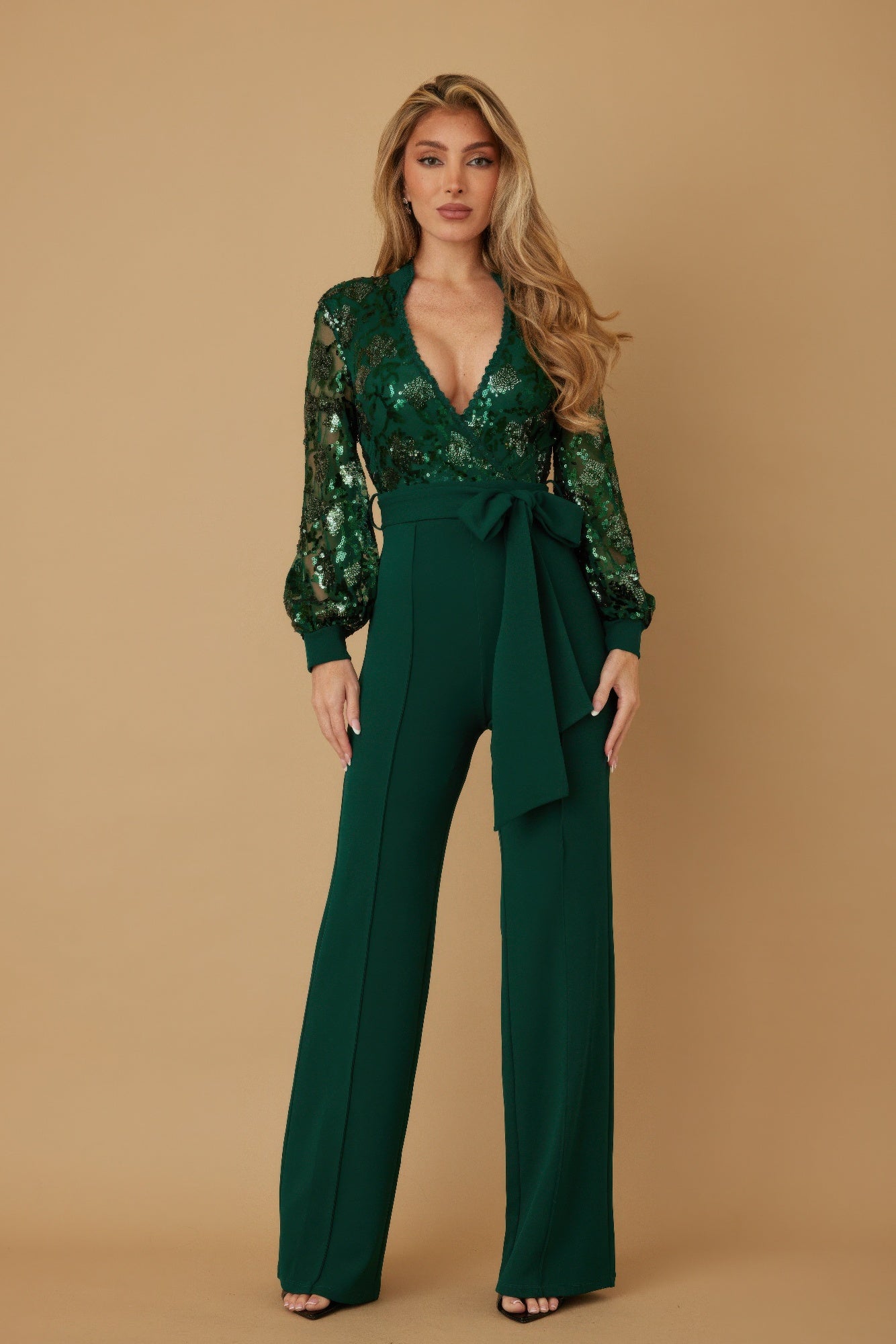 Flower Vein Sequin Print Jumpsuit - Flip Flop Dynasty