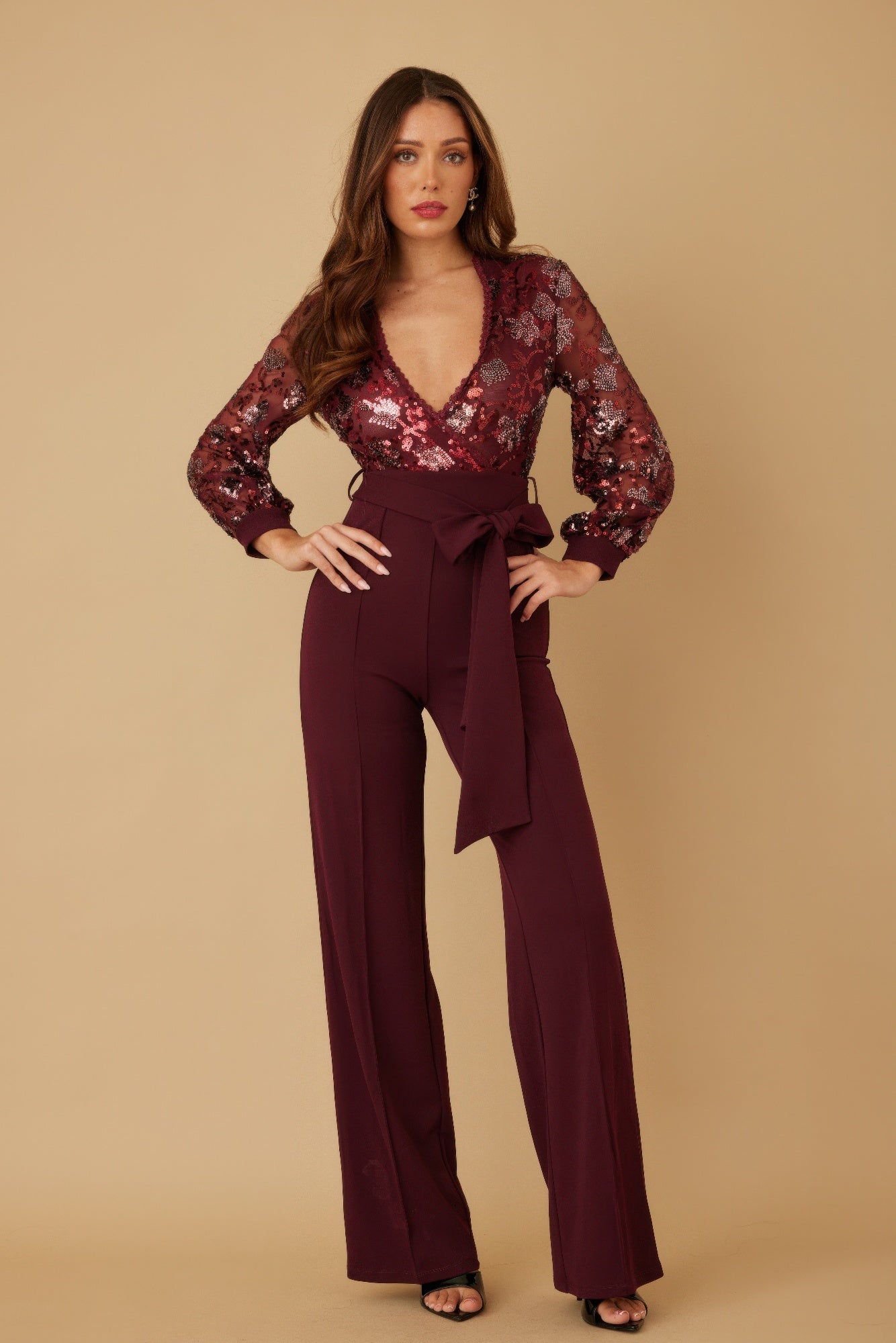Flower Vein Sequin Print Jumpsuit - Flip Flop Dynasty