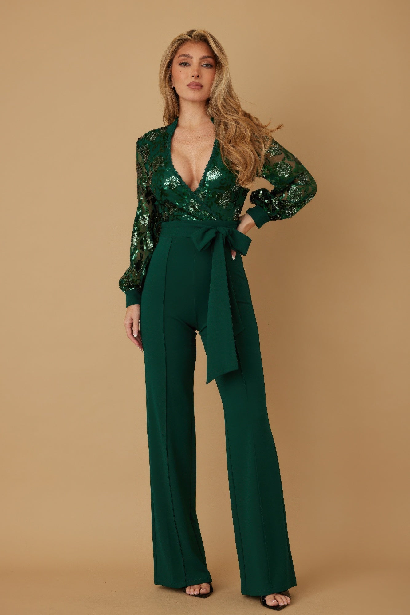 Flower Vein Sequin Print Jumpsuit - Flip Flop Dynasty