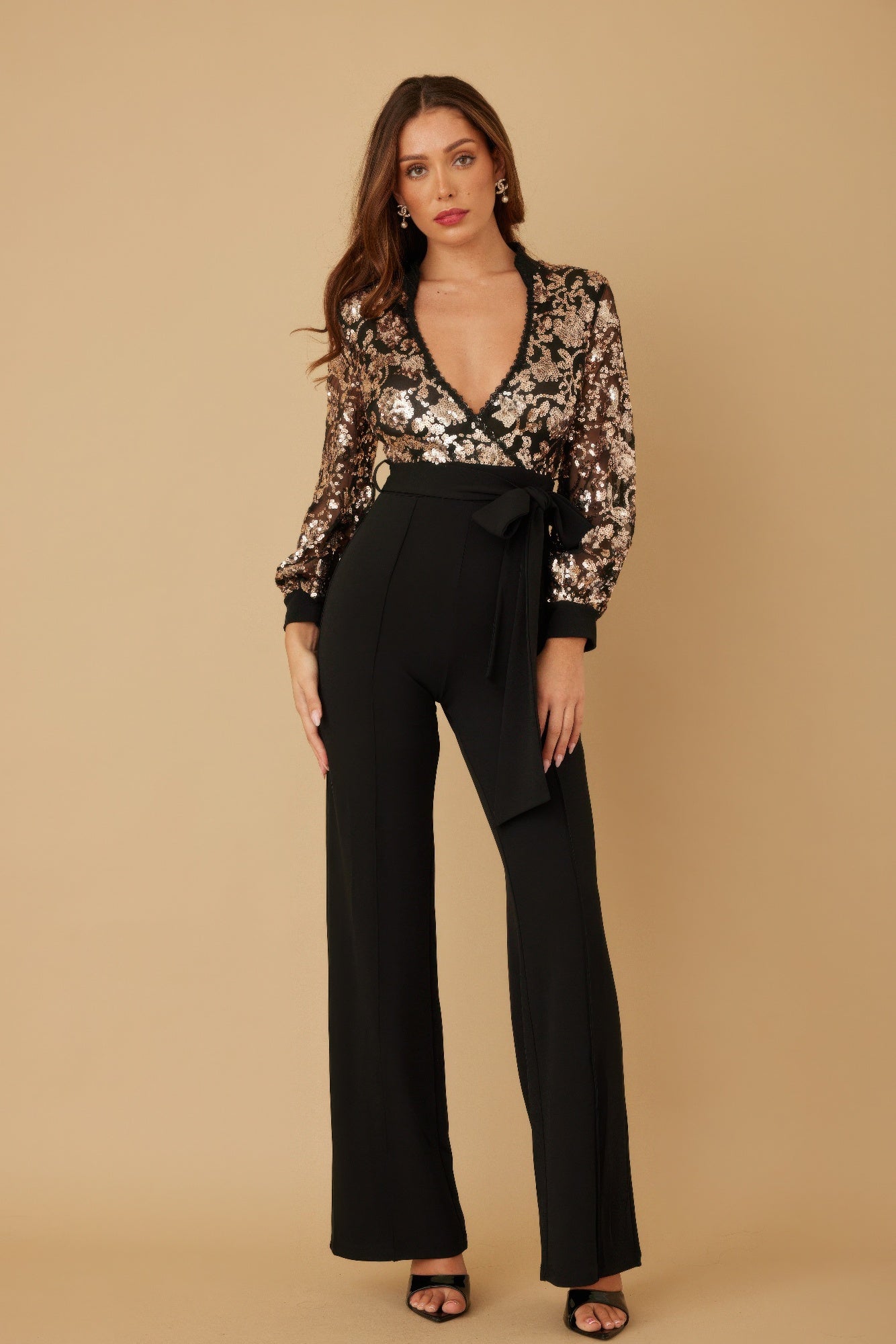 Flower Vein Sequin Print Jumpsuit - Flip Flop Dynasty