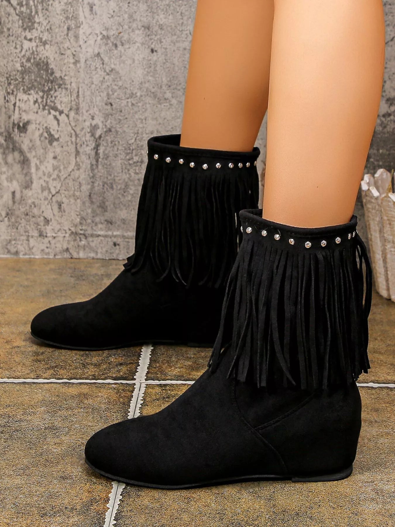 Fringe Boots with Studded Details - Flip Flop Dynasty
