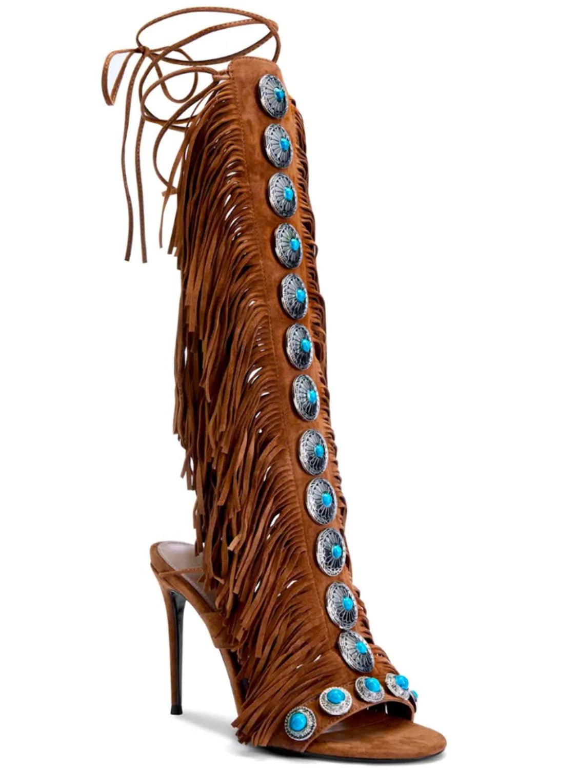 Fringe Lace Up High Heel Sandal - Flip Flop Dynasty