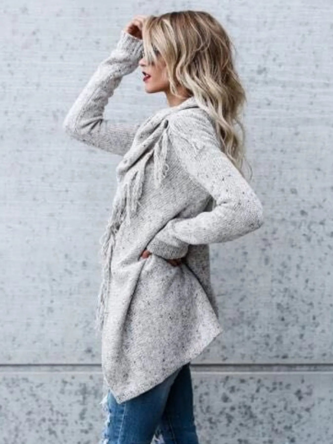 Fringe Long Sleeve Wrap Cardigan - Flip Flop Dynasty