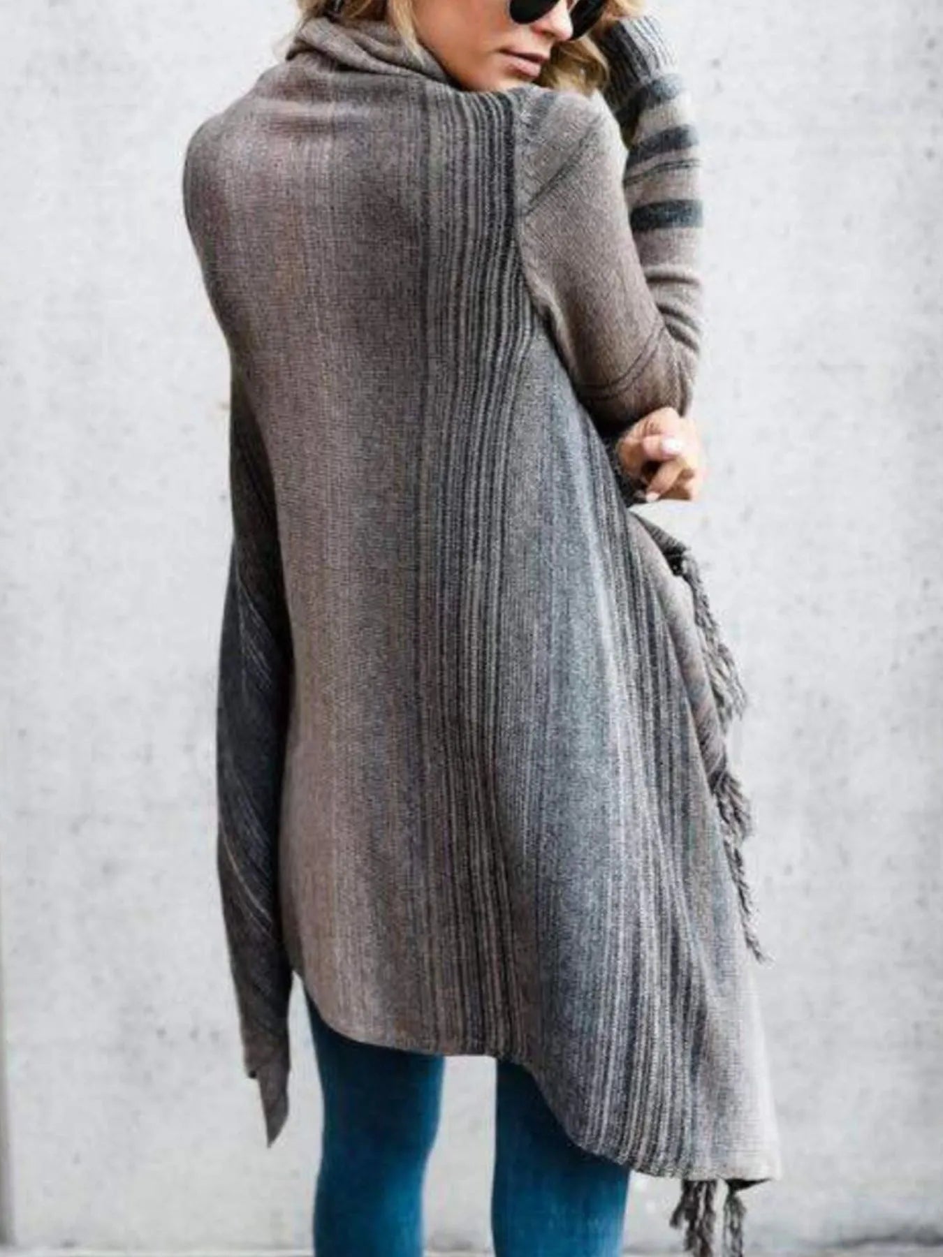 Fringe Long Sleeve Wrap Cardigan - Flip Flop Dynasty