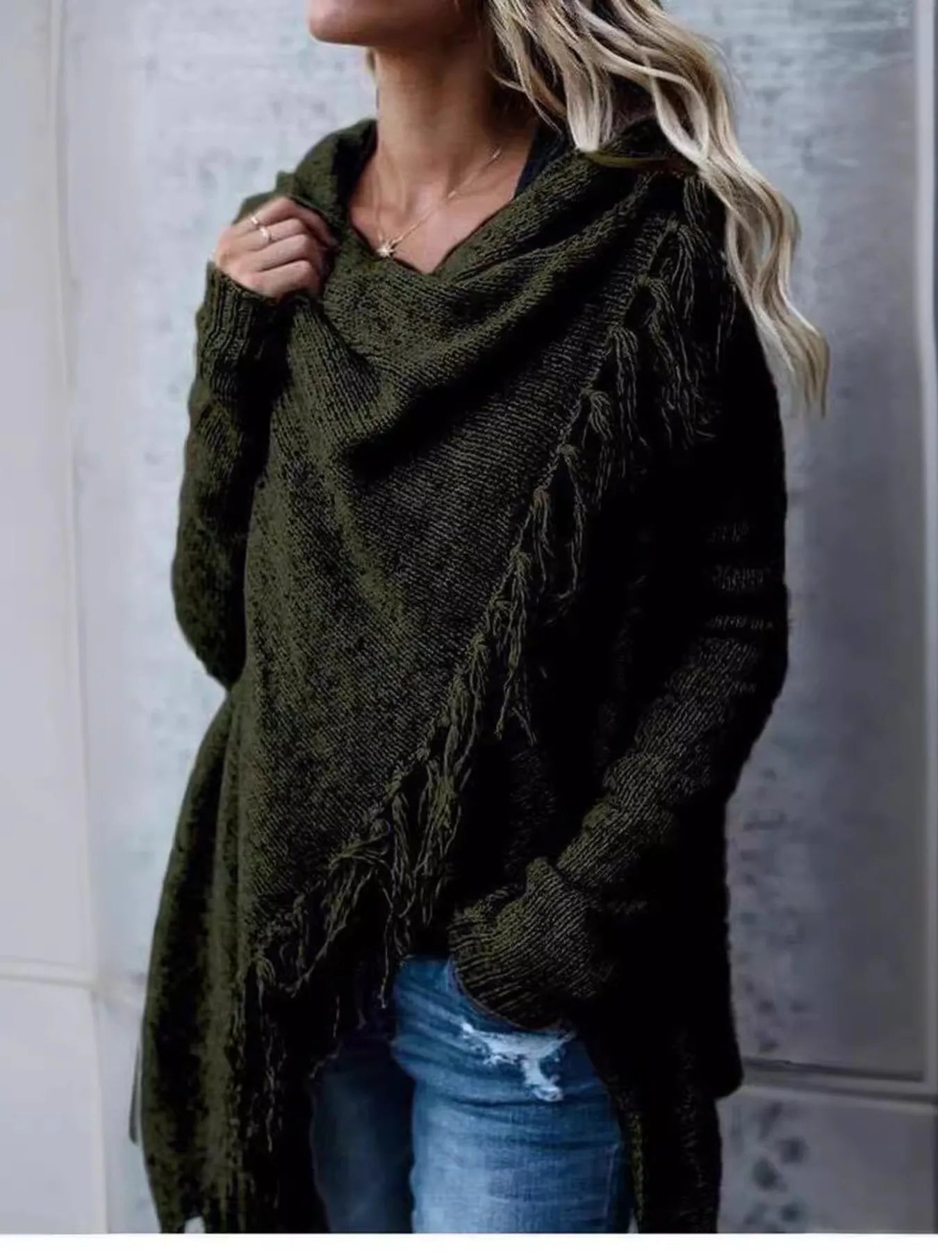 Fringe Long Sleeve Wrap Cardigan - Flip Flop Dynasty