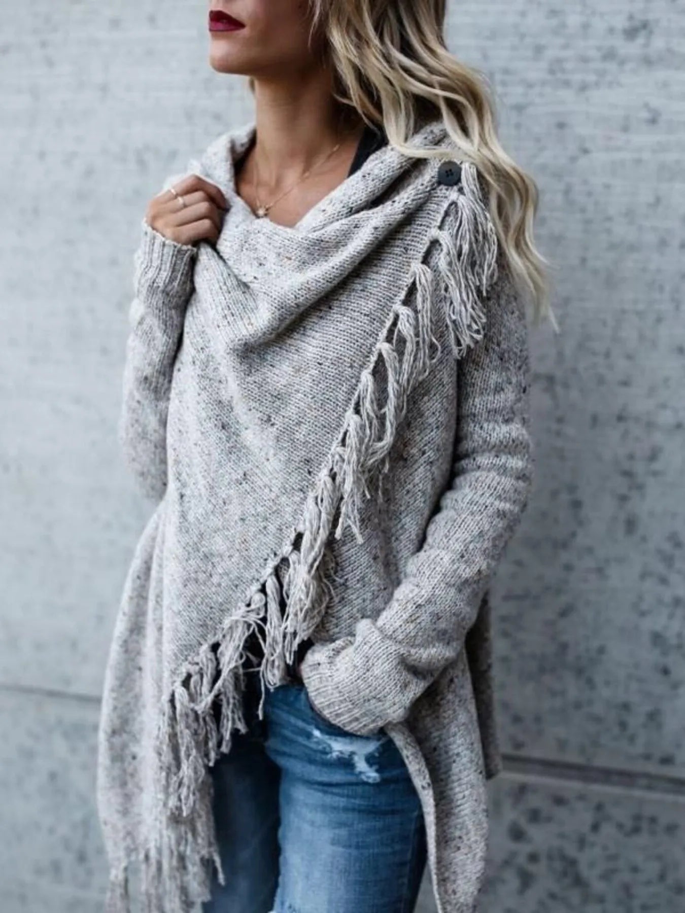 Fringe Long Sleeve Wrap Cardigan - Flip Flop Dynasty