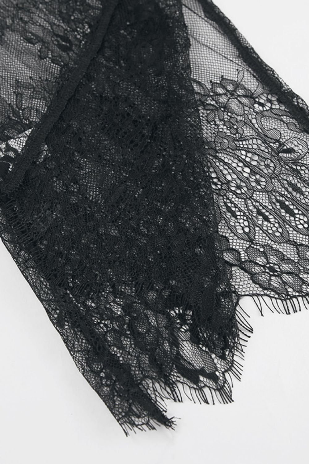 Fringe Round Neck Long Sleeve Lace Sheer Top - Flip Flop Dynasty