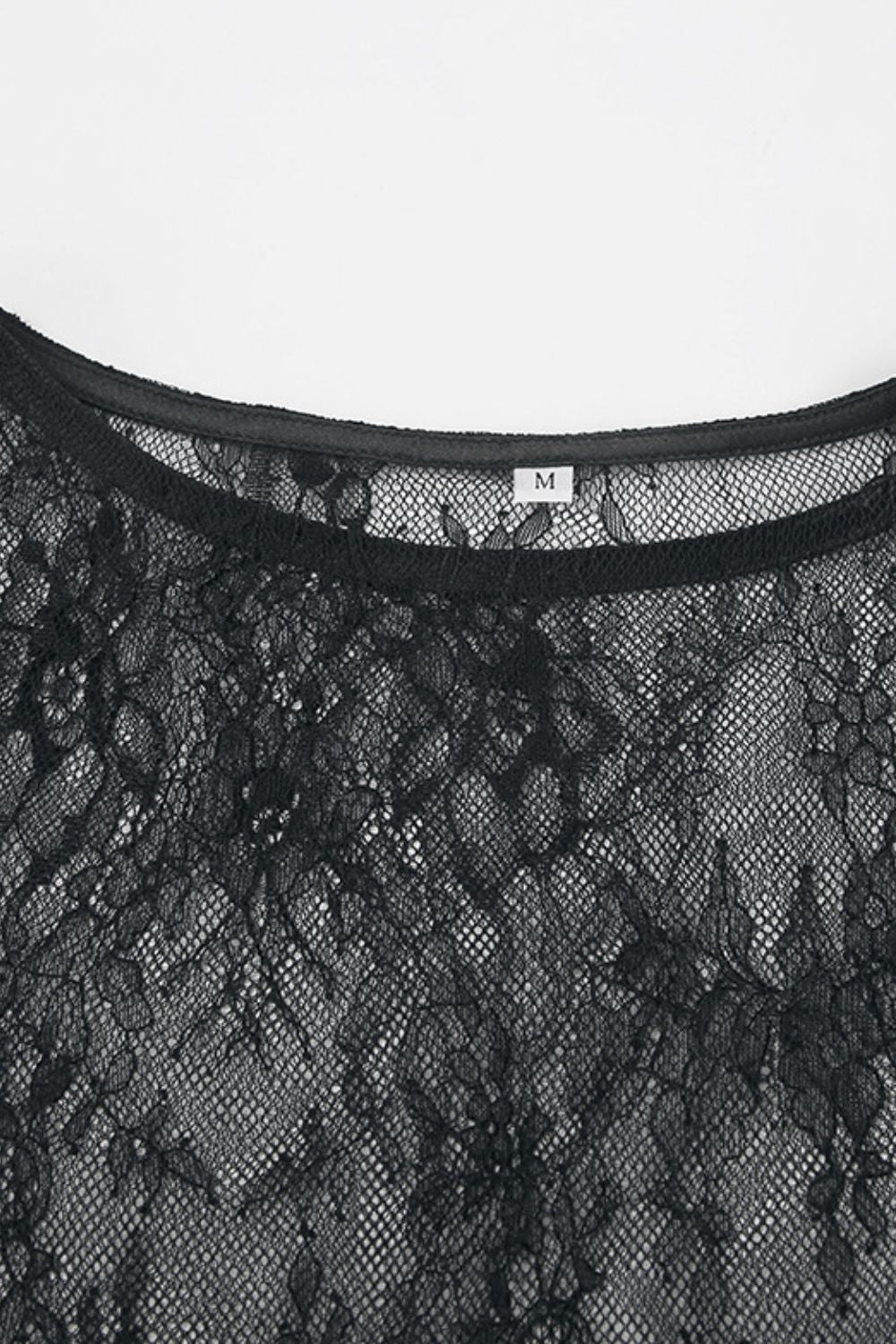 Fringe Round Neck Long Sleeve Lace Sheer Top - Flip Flop Dynasty