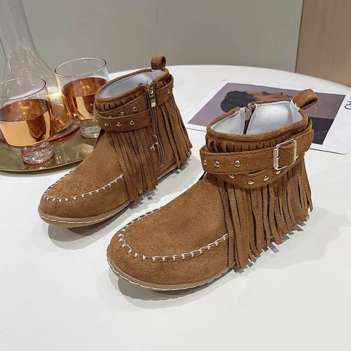 Fringe Round Toe Boots - Flip Flop Dynasty