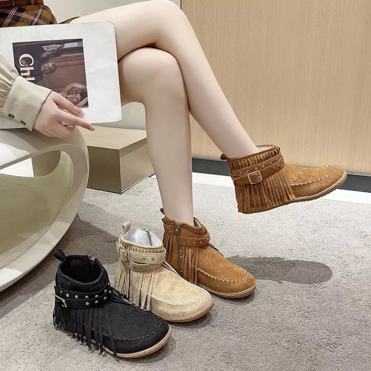 Fringe Round Toe Boots - Flip Flop Dynasty