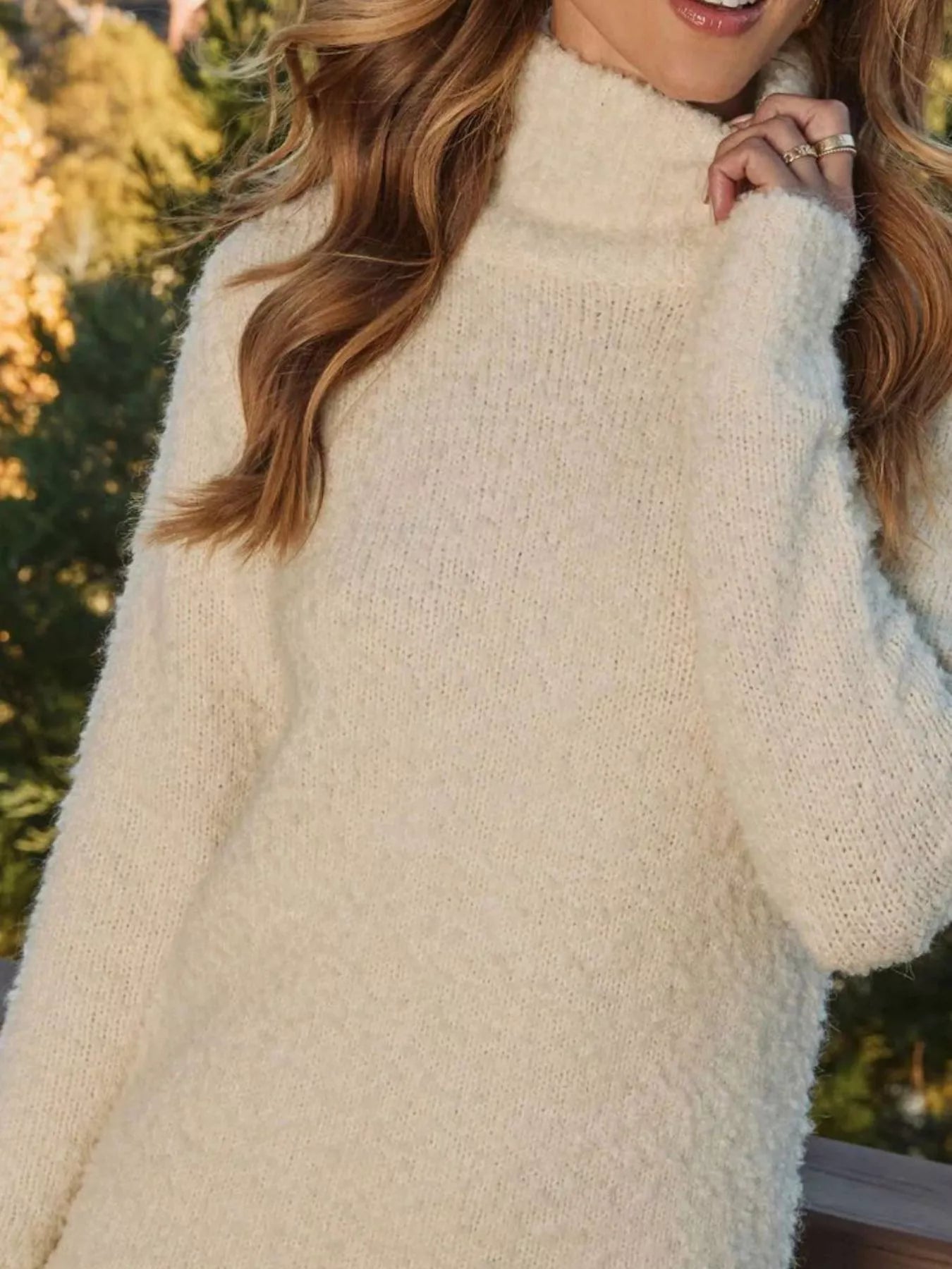 Fringe Turtleneck Long Sleeve Sweater Dress - Flip Flop Dynasty