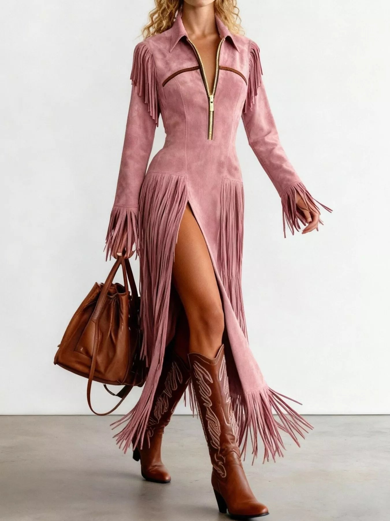 Fringed Suede Slit Dress - Flip Flop Dynasty