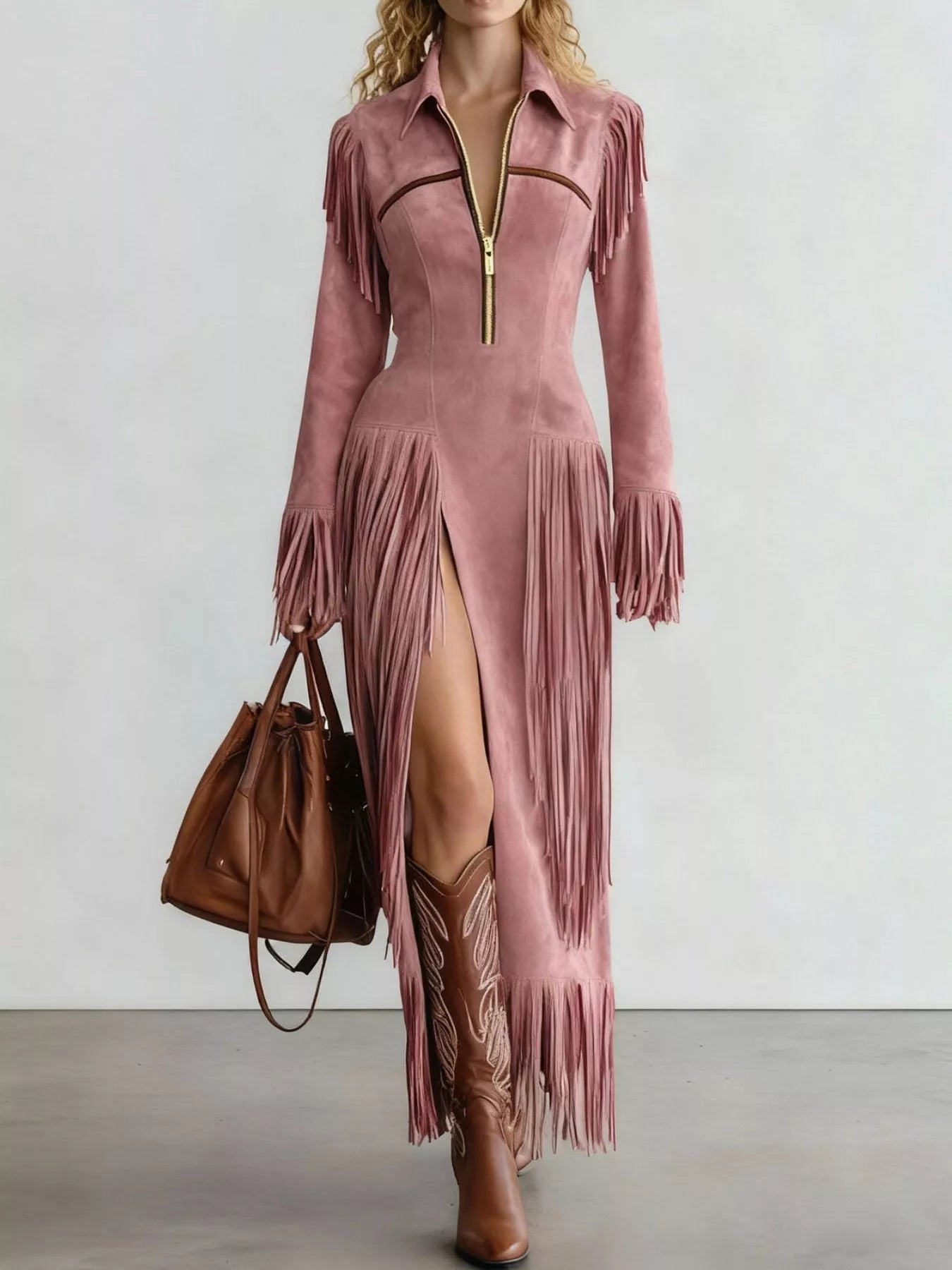 Fringed Suede Slit Dress - Flip Flop Dynasty