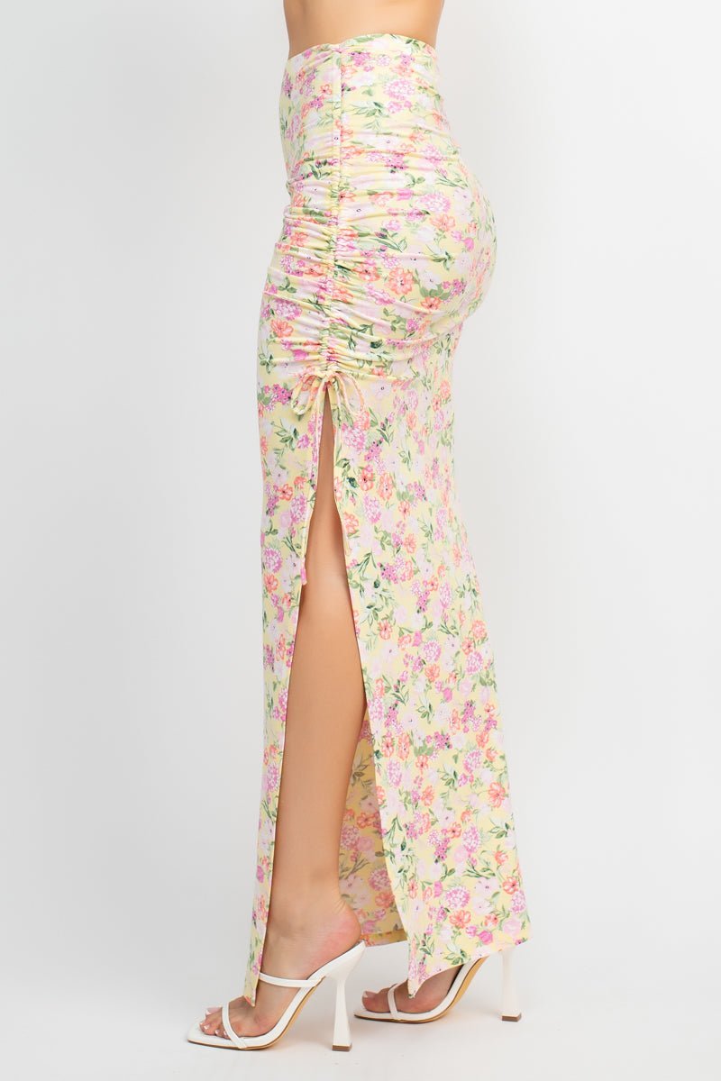 Front Knot Floral Top & Ruched Maxi Skirts Set - Flip Flop Dynasty