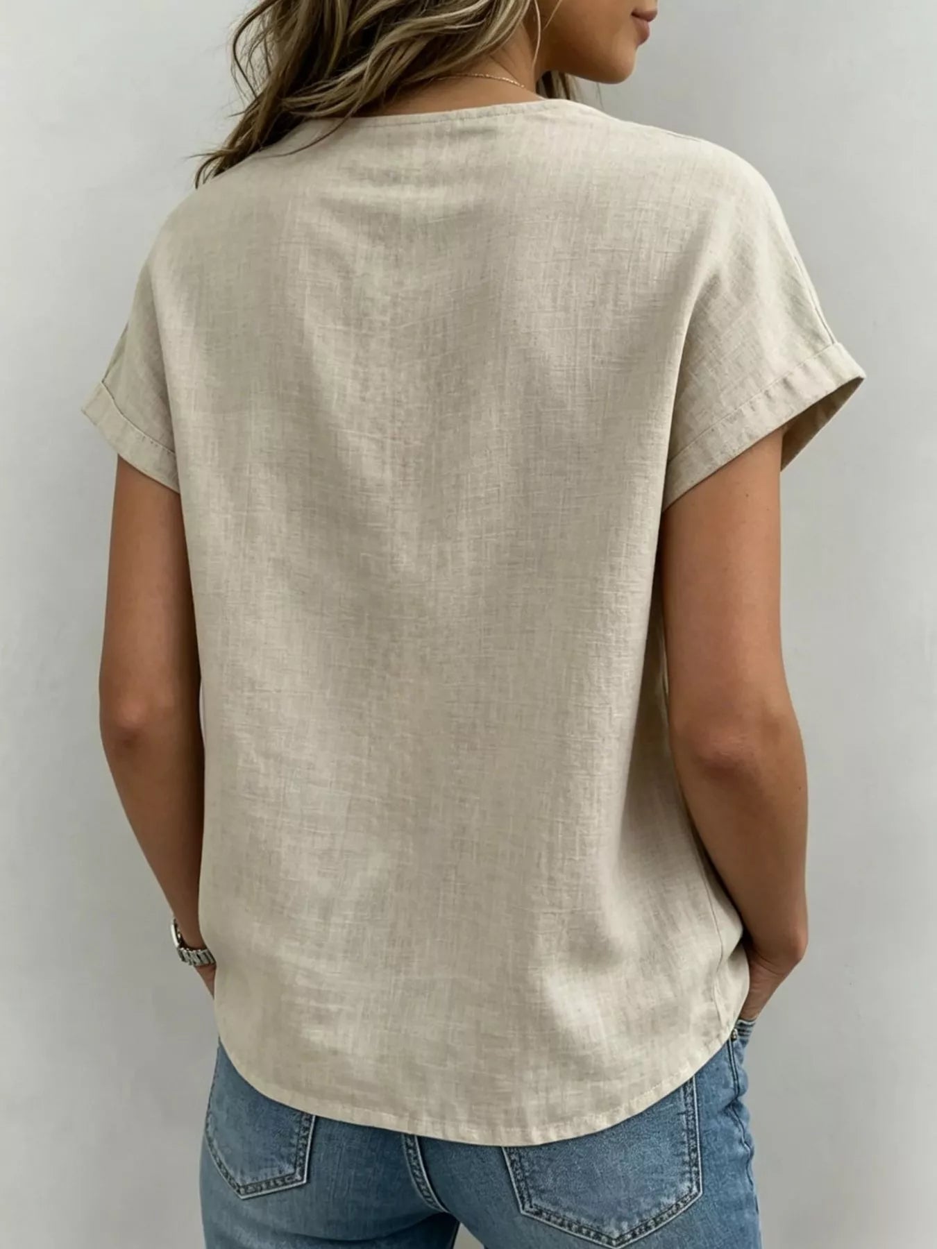 Full Size Bow Tie Neck Short Sleeve Blouse Plus Size - Flip Flop Dynasty