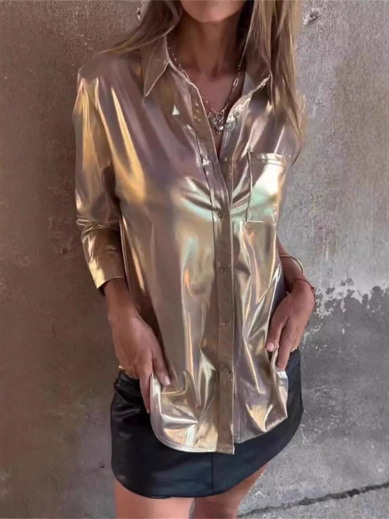 Full Size Button - Down Long Sleeve Shirt Plus Size - Flip Flop Dynasty