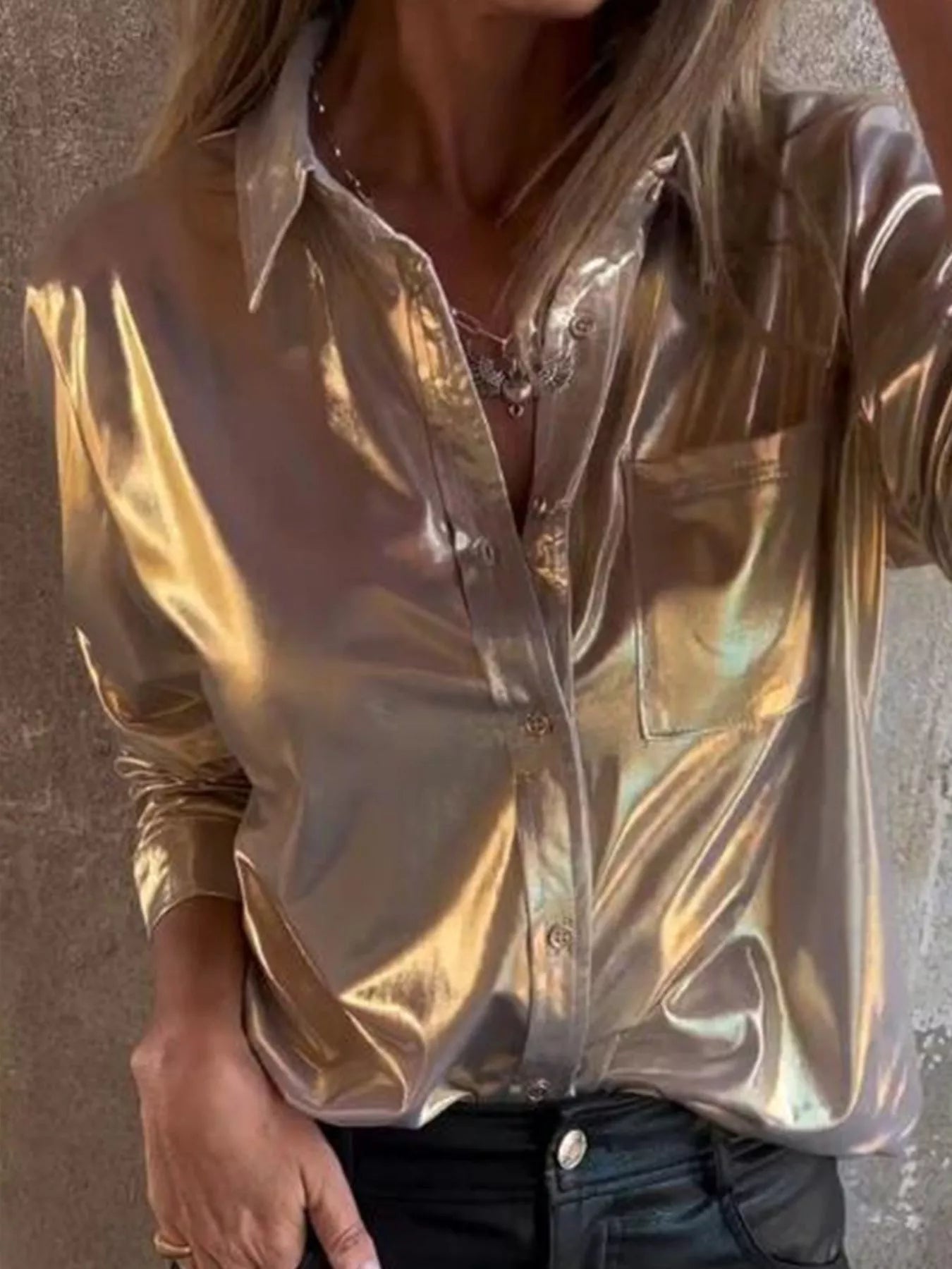 Full Size Button - Down Long Sleeve Shirt Plus Size - Flip Flop Dynasty