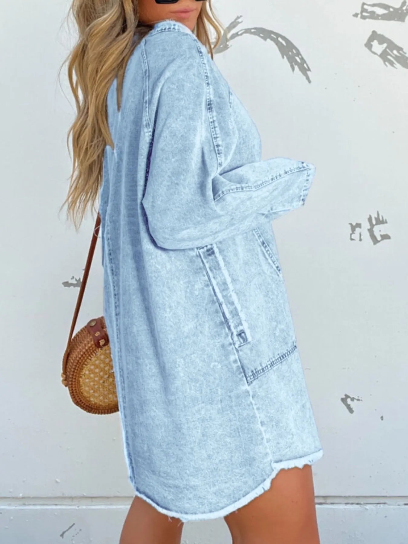 Full Size Button - Front Long Sleeve Denim Shirt Dress Plus Size - Flip Flop Dynasty