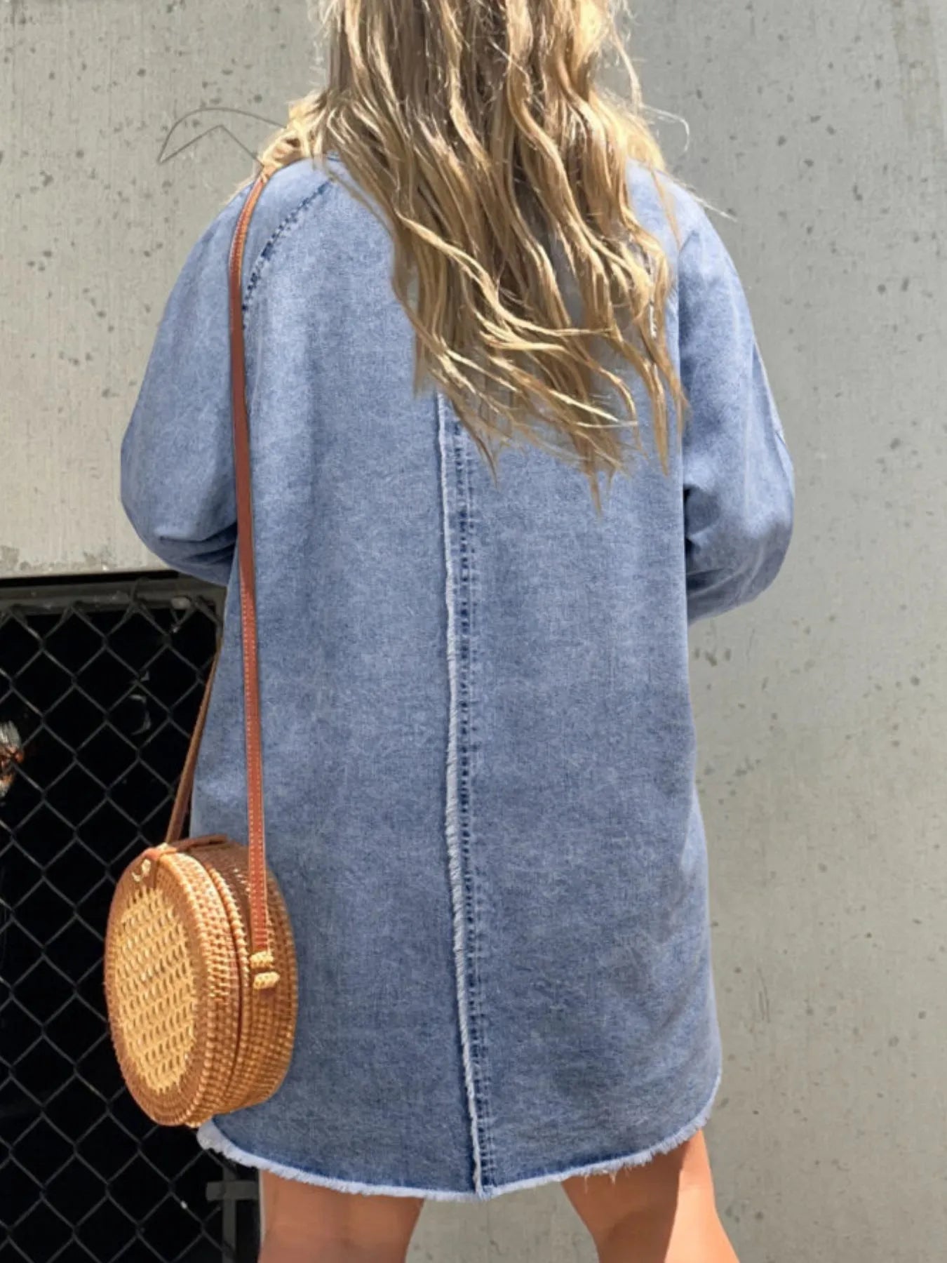 Full Size Button - Front Long Sleeve Denim Shirt Dress Plus Size - Flip Flop Dynasty