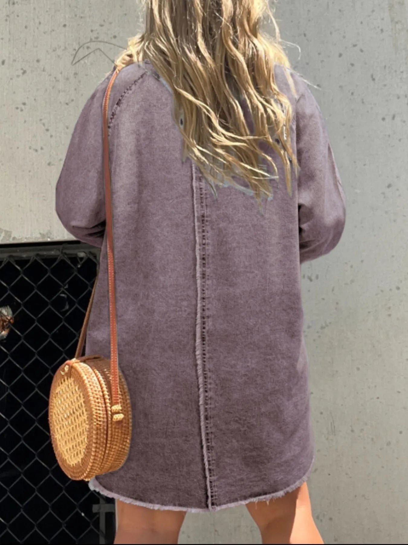 Full Size Button - Front Long Sleeve Denim Shirt Dress Plus Size - Flip Flop Dynasty