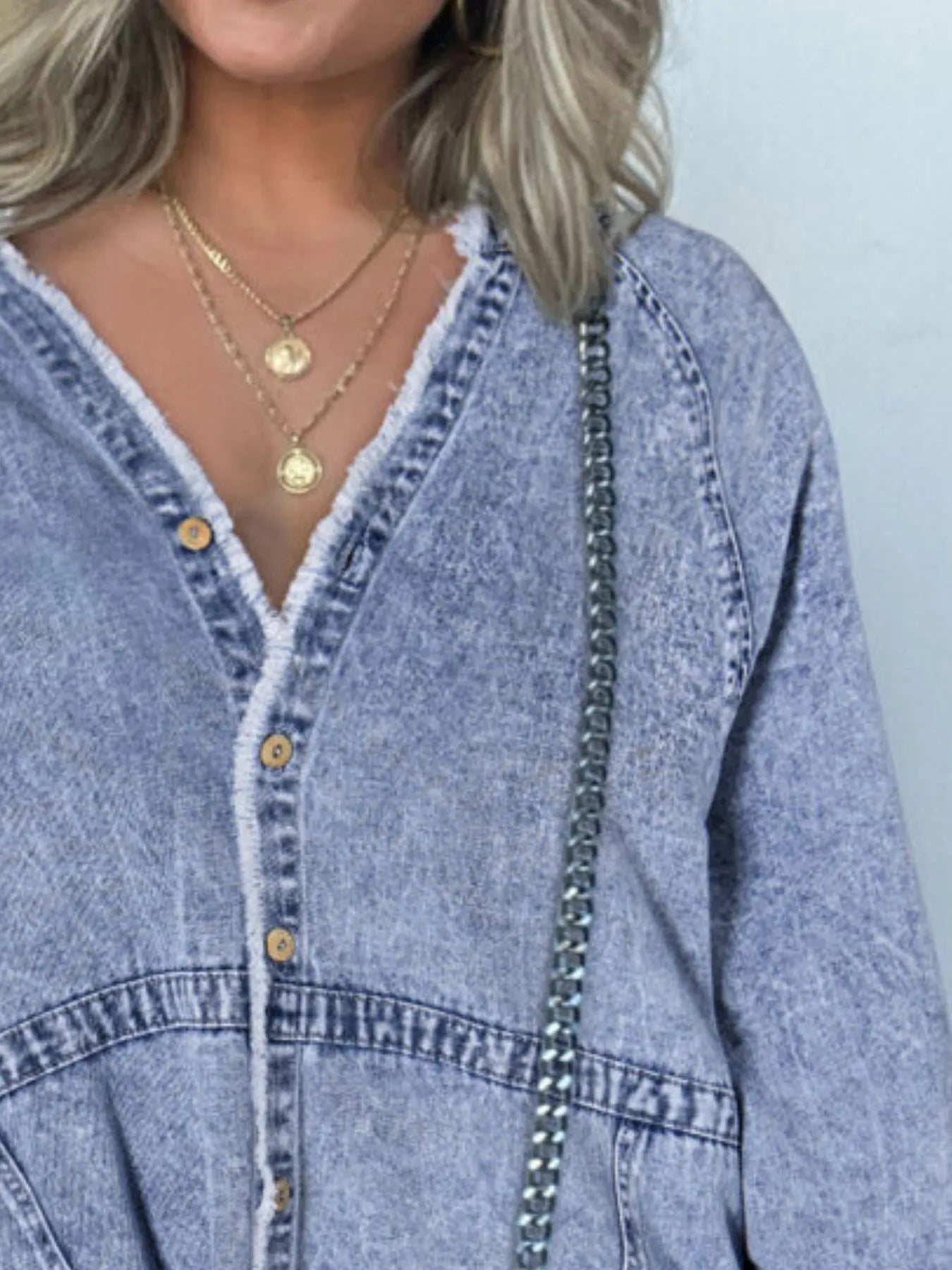 Full Size Button - Front Long Sleeve Denim Shirt Dress Plus Size - Flip Flop Dynasty