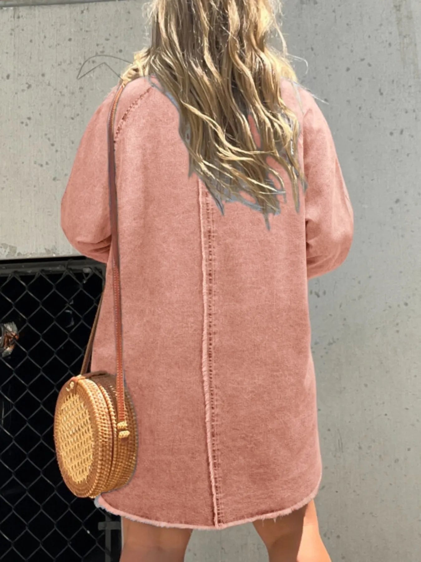 Full Size Button - Front Long Sleeve Denim Shirt Dress Plus Size - Flip Flop Dynasty