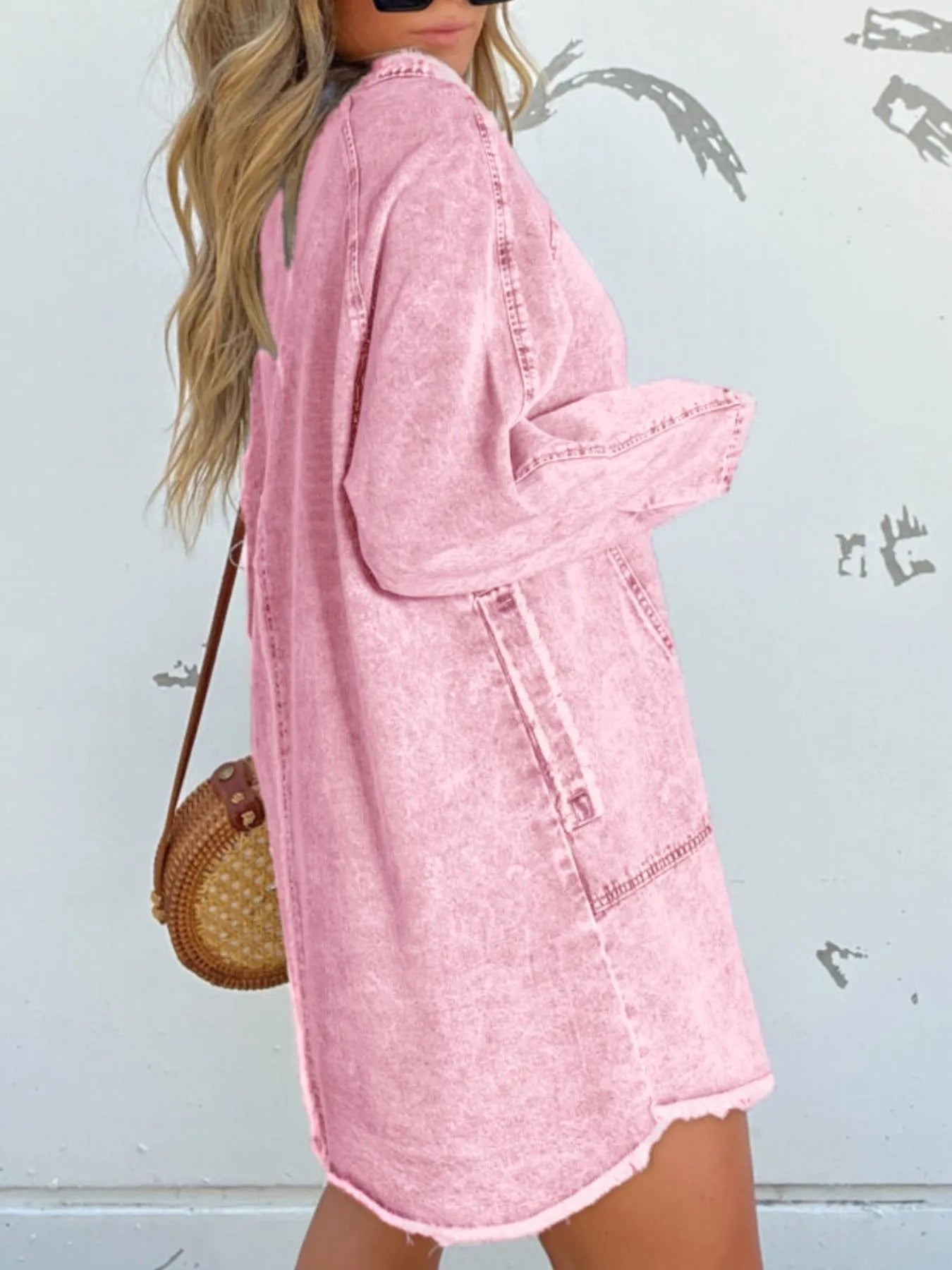 Full Size Button - Front Long Sleeve Denim Shirt Dress Plus Size - Flip Flop Dynasty