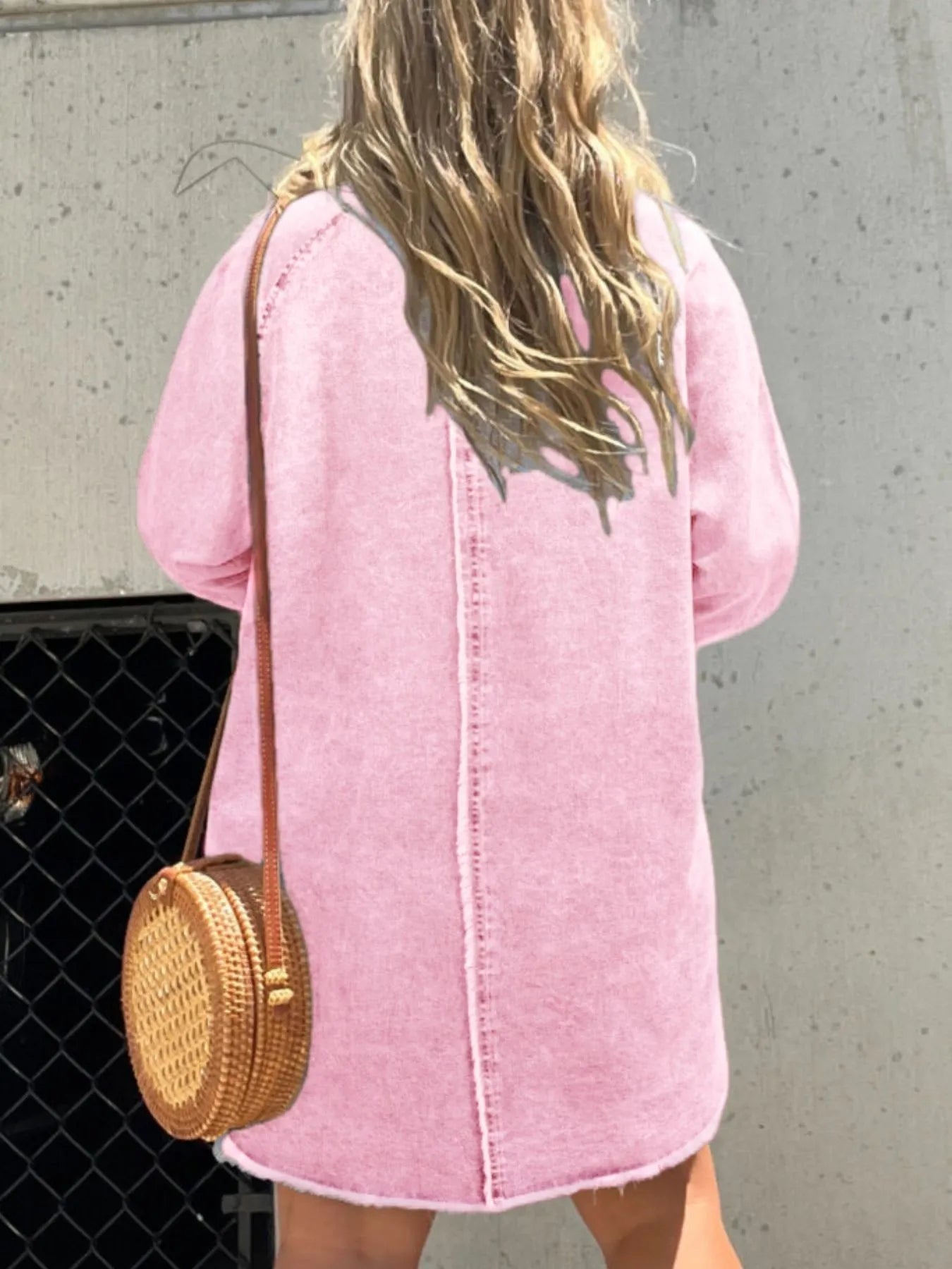 Full Size Button - Front Long Sleeve Denim Shirt Dress Plus Size - Flip Flop Dynasty
