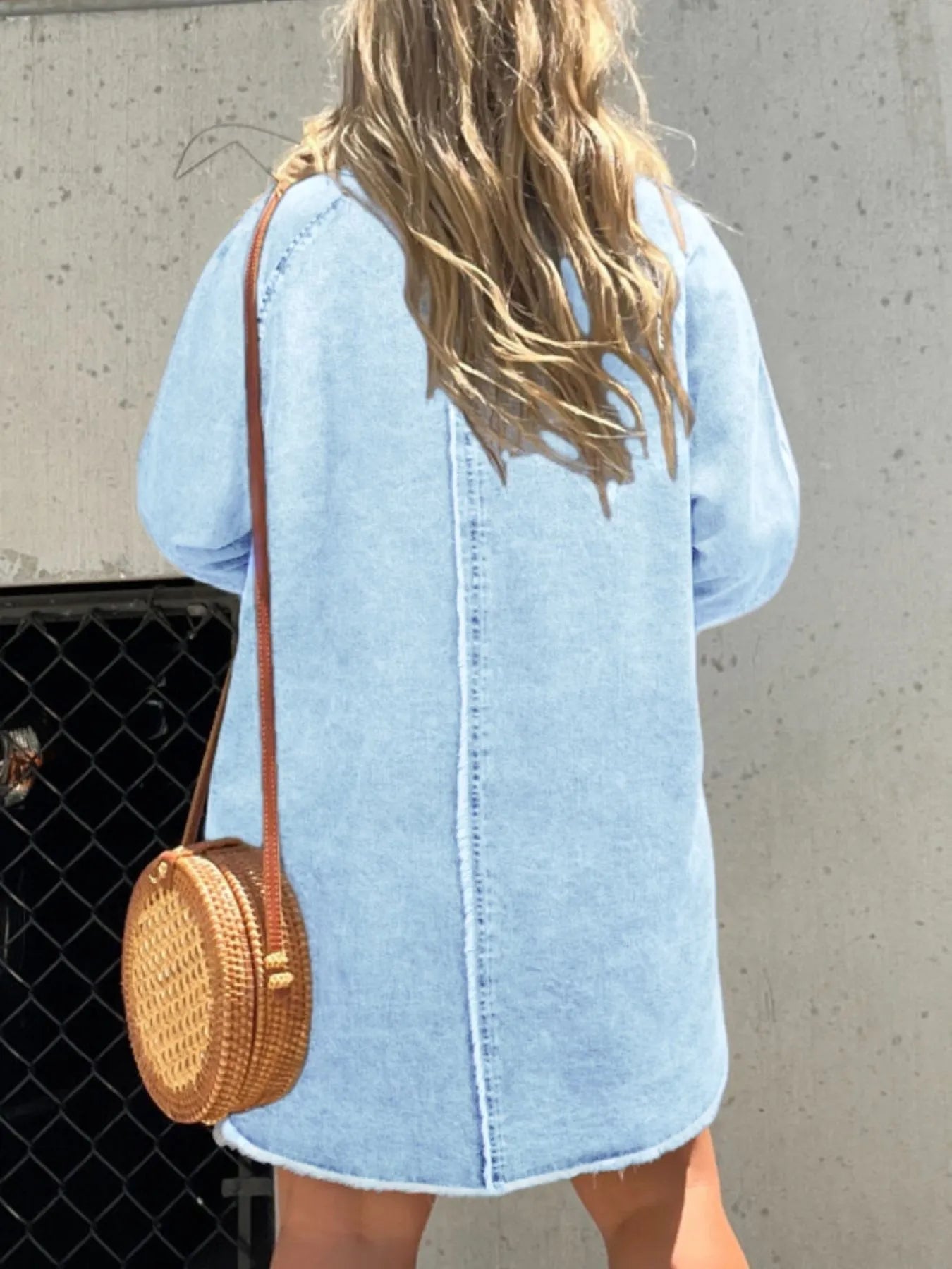 Full Size Button - Front Long Sleeve Denim Shirt Dress Plus Size - Flip Flop Dynasty
