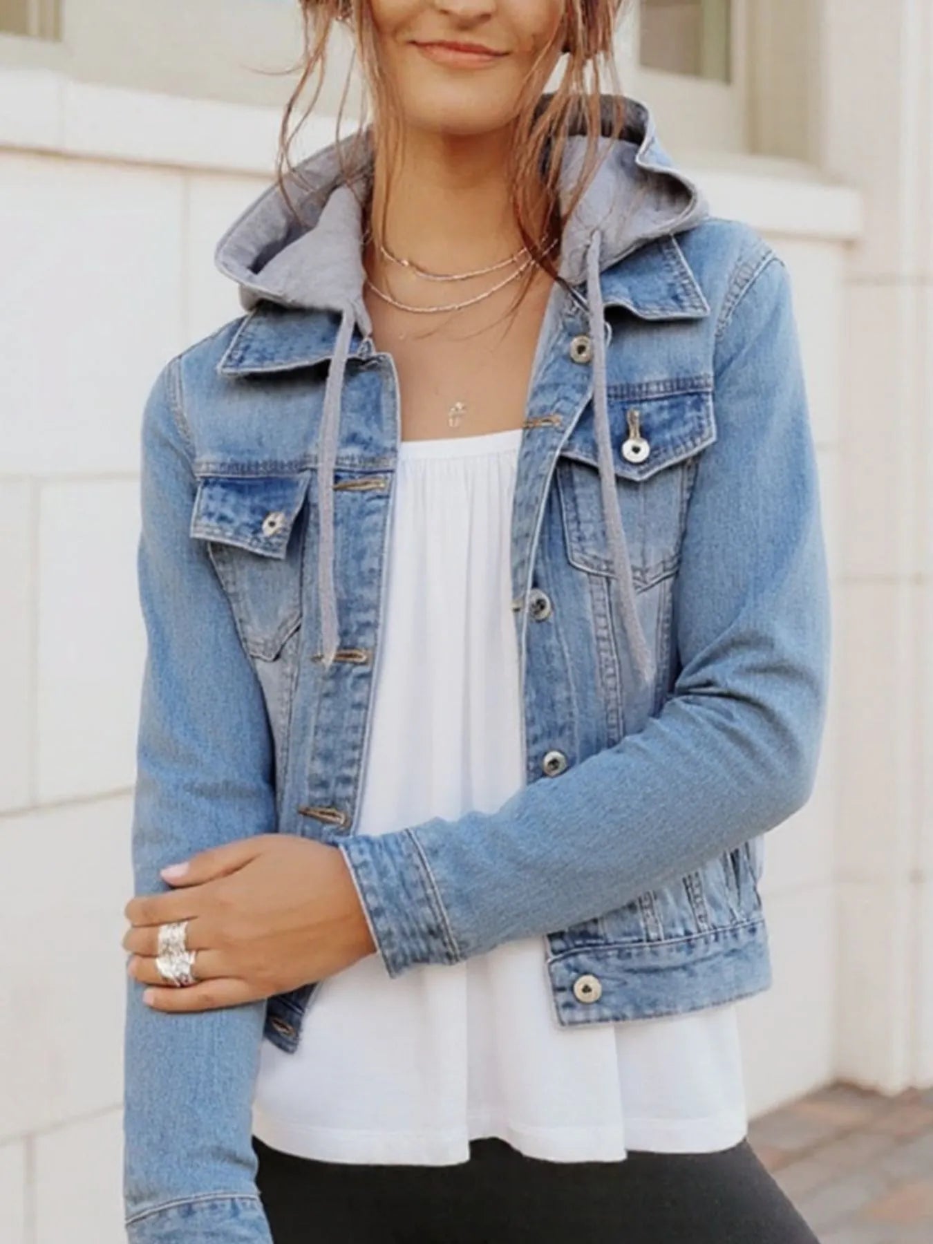 Full Size Button Up Drawstring Hooded Denim Jacket Plus Size - Flip Flop Dynasty