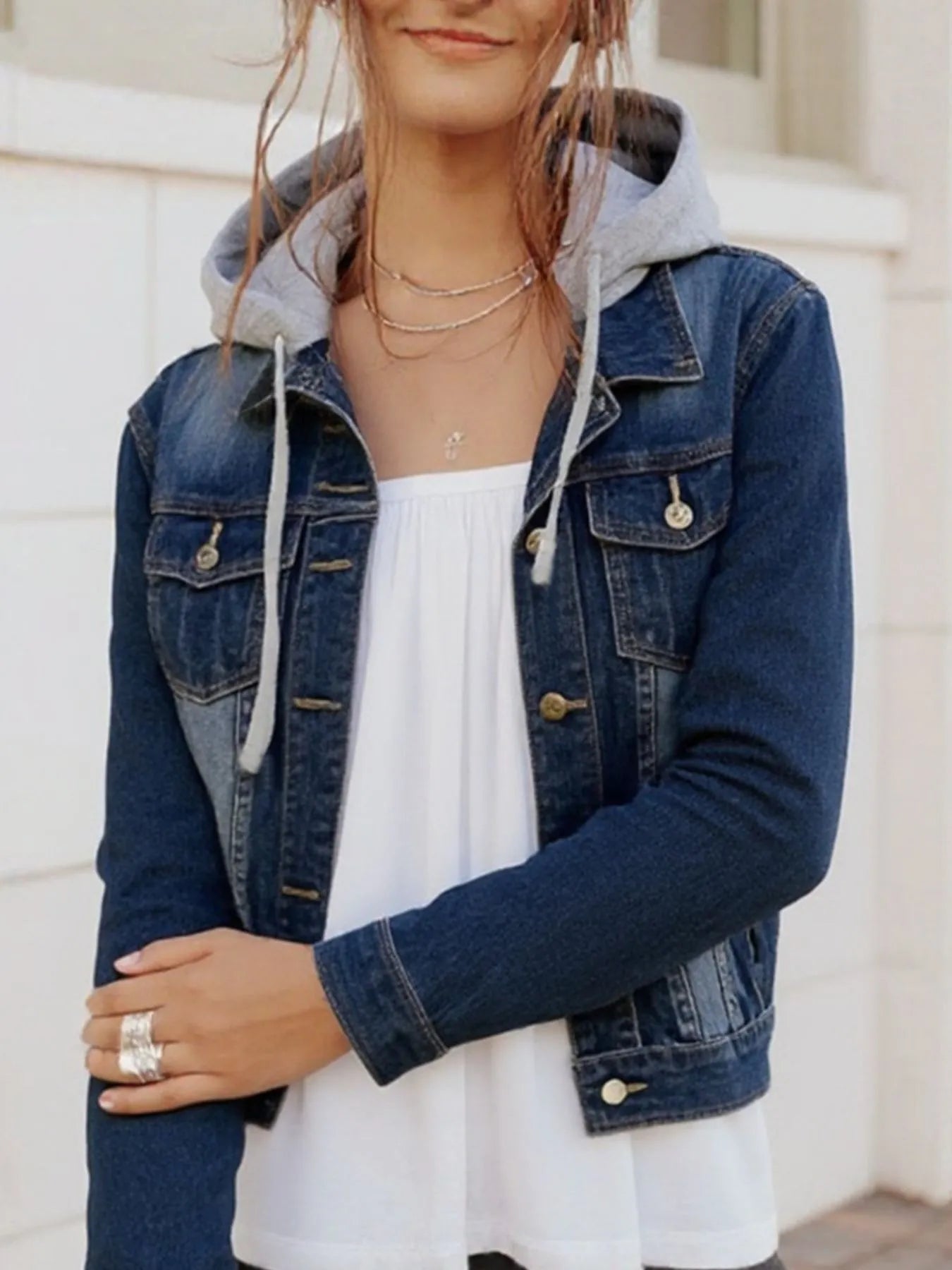 Full Size Button Up Drawstring Hooded Denim Jacket Plus Size - Flip Flop Dynasty