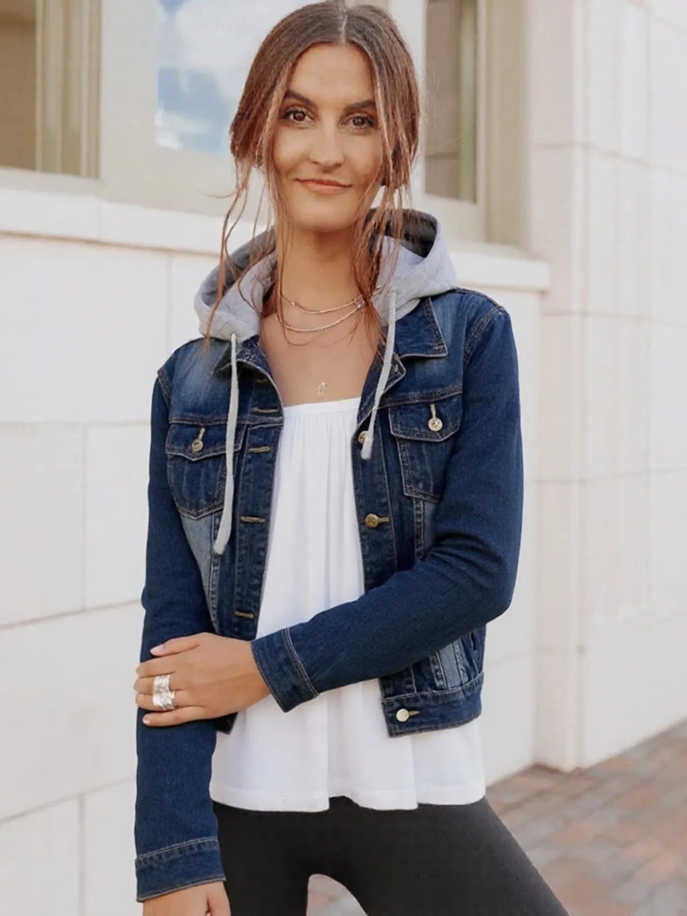 Full Size Button Up Drawstring Hooded Denim Jacket Plus Size - Flip Flop Dynasty
