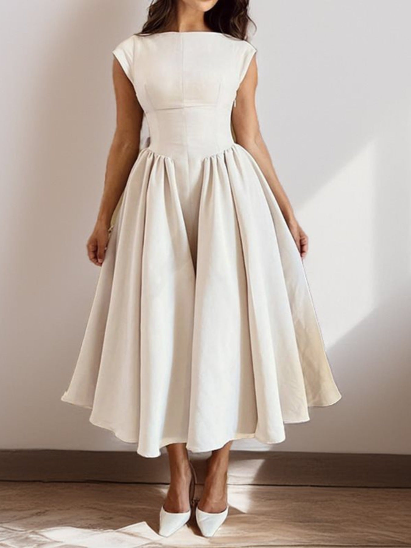 Full Size Cap Sleeve A - Line Midi Dress Plus Size - Flip Flop Dynasty