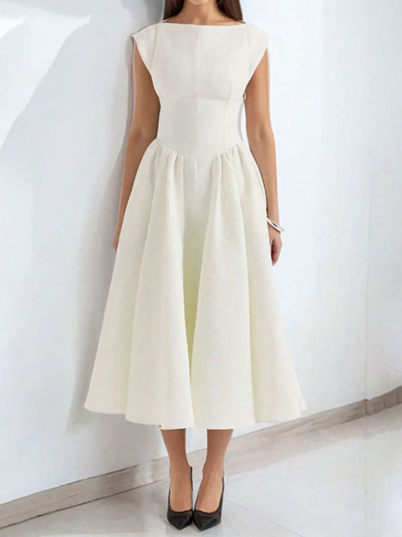 Full Size Cap Sleeve A - Line Midi Dress Plus Size - Flip Flop Dynasty