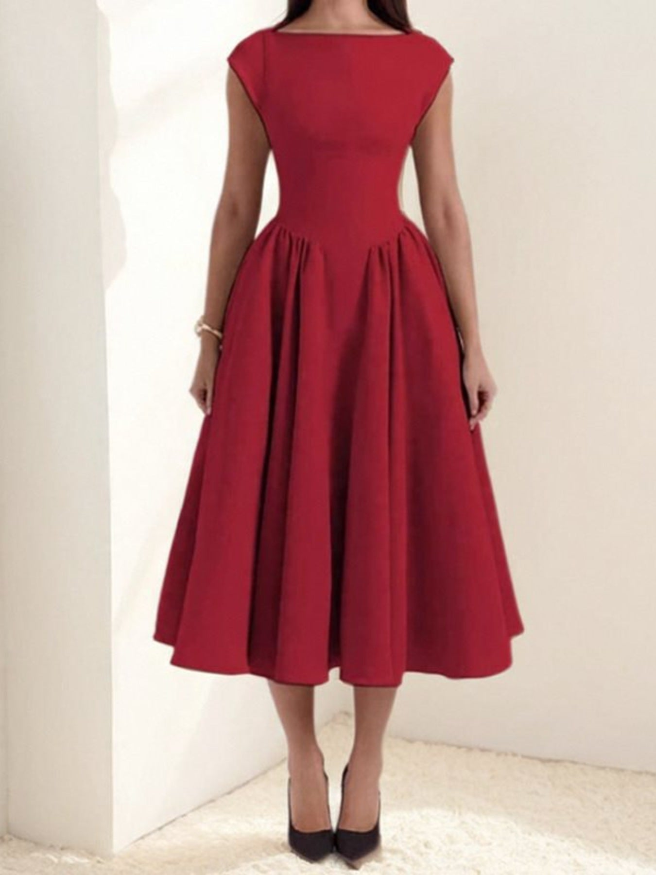 Full Size Cap Sleeve A - Line Midi Dress Plus Size - Flip Flop Dynasty