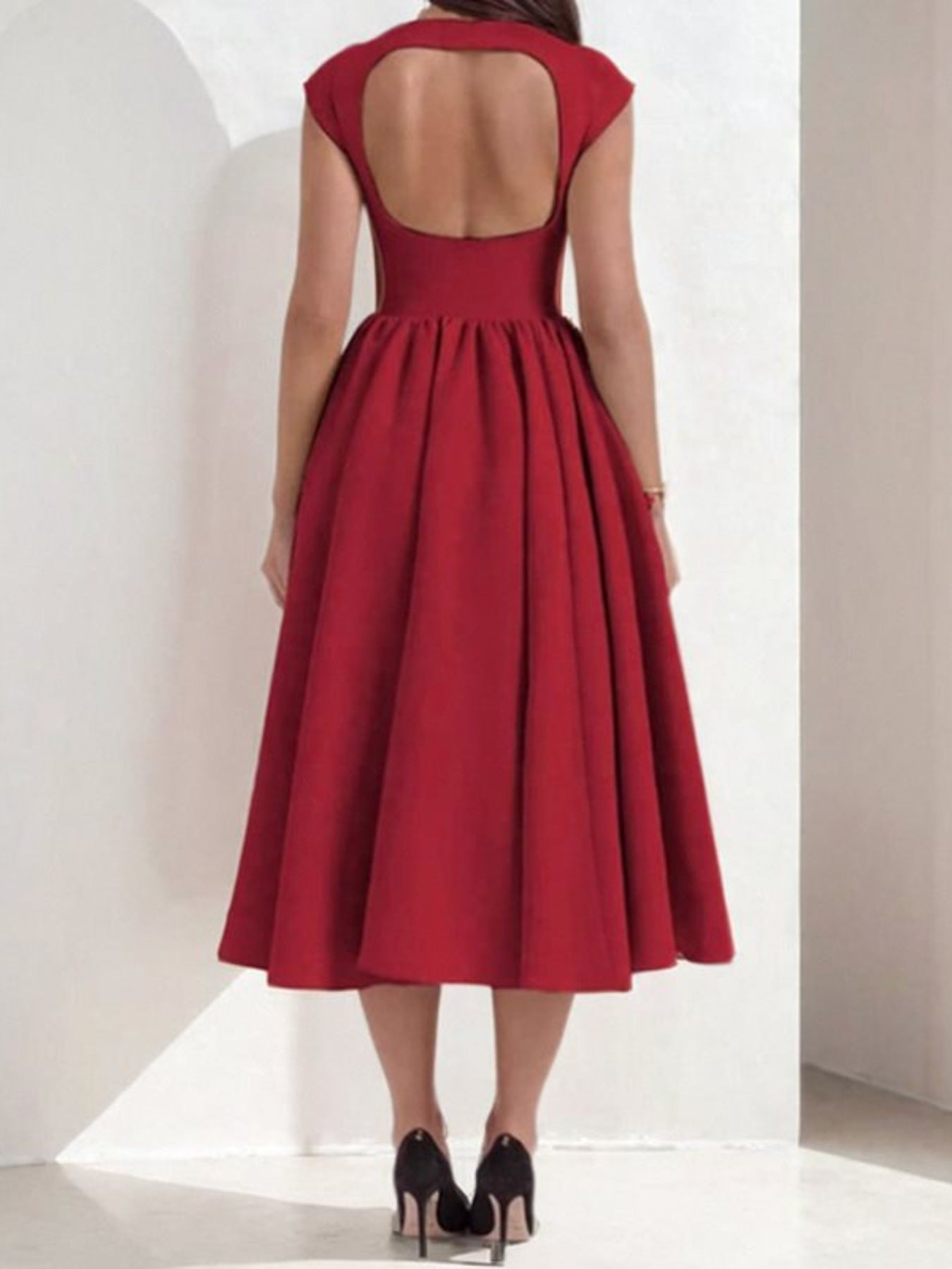 Full Size Cap Sleeve A - Line Midi Dress Plus Size - Flip Flop Dynasty