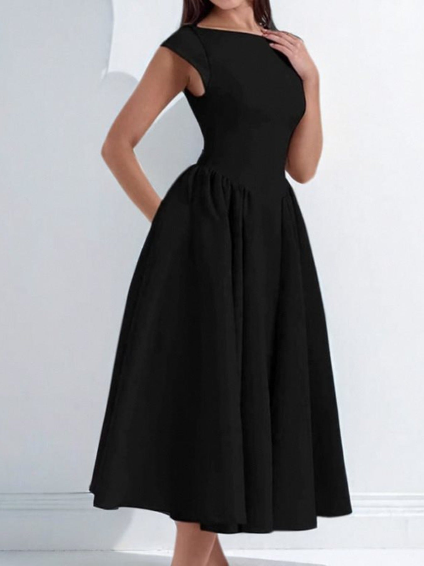 Full Size Cap Sleeve A - Line Midi Dress Plus Size - Flip Flop Dynasty