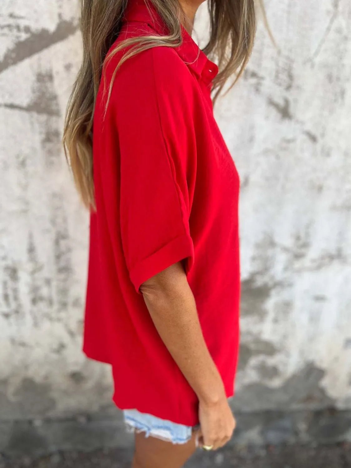 Full Size Collared Neck Half Sleeve Shirt Plus Size - Flip Flop Dynasty