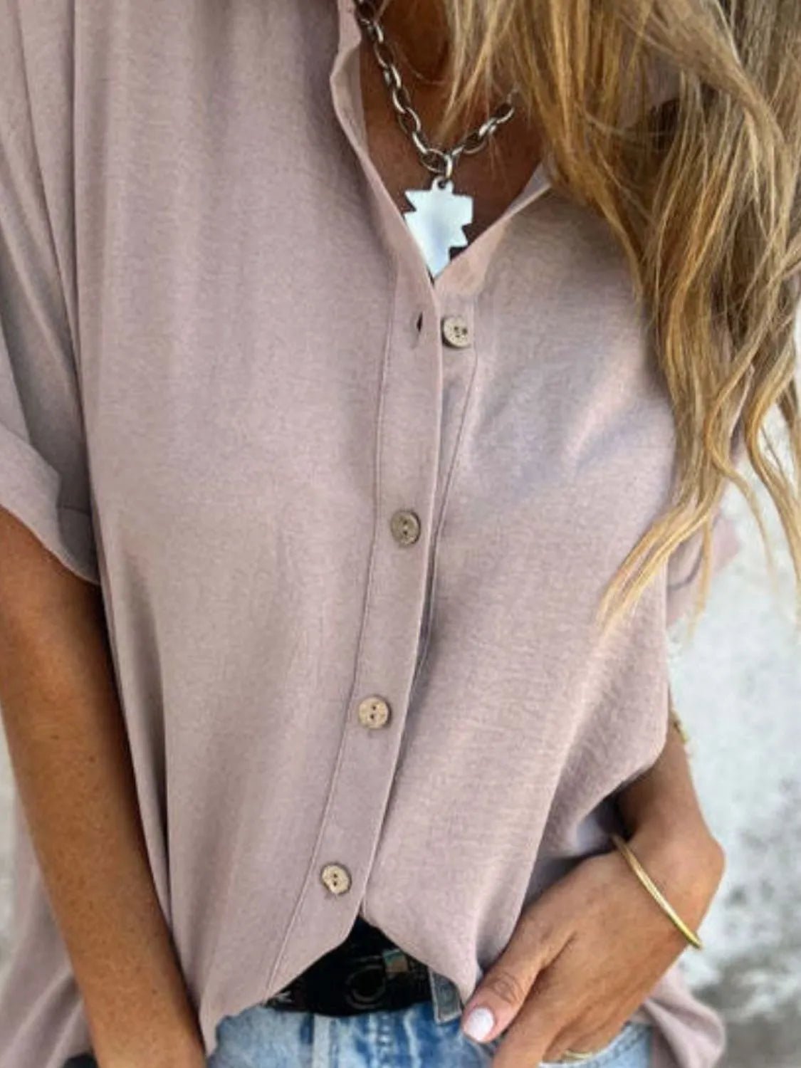 Full Size Collared Neck Half Sleeve Shirt Plus Size - Flip Flop Dynasty