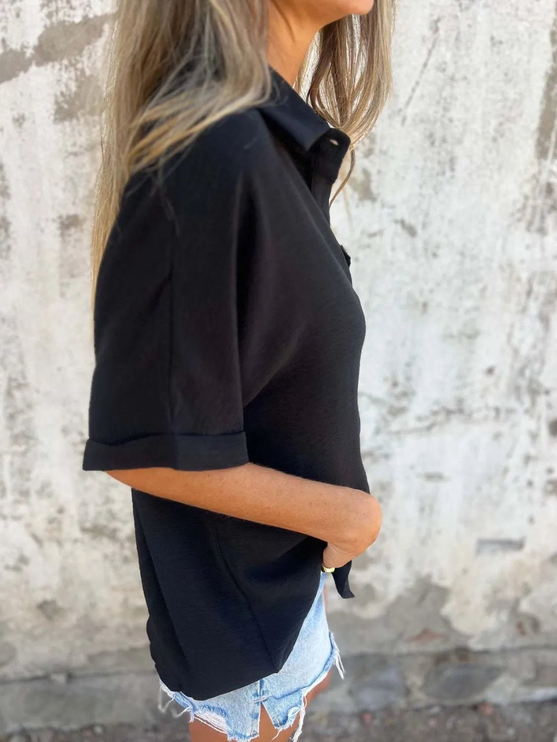 Full Size Collared Neck Half Sleeve Shirt Plus Size - Flip Flop Dynasty