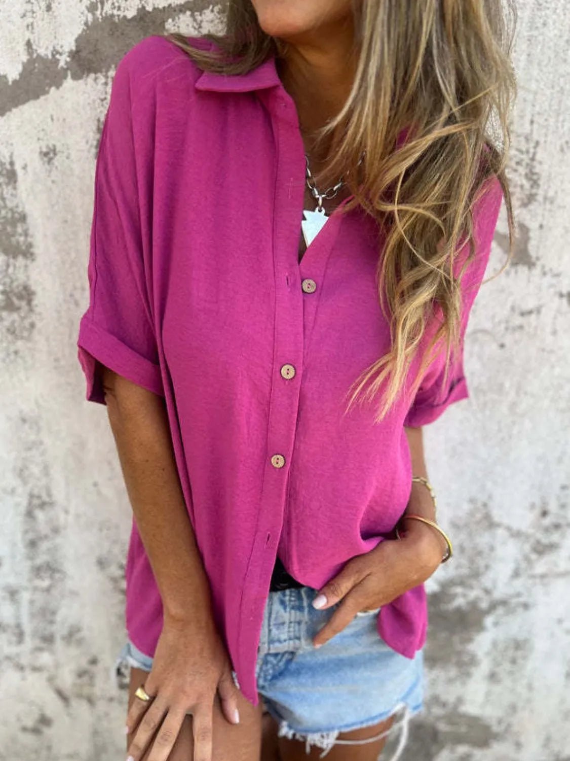 Full Size Collared Neck Half Sleeve Shirt Plus Size - Flip Flop Dynasty