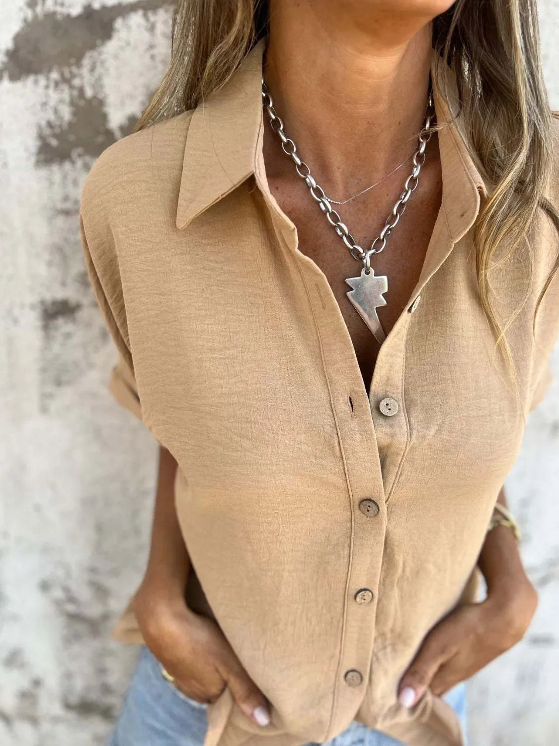 Full Size Collared Neck Half Sleeve Shirt Plus Size - Flip Flop Dynasty