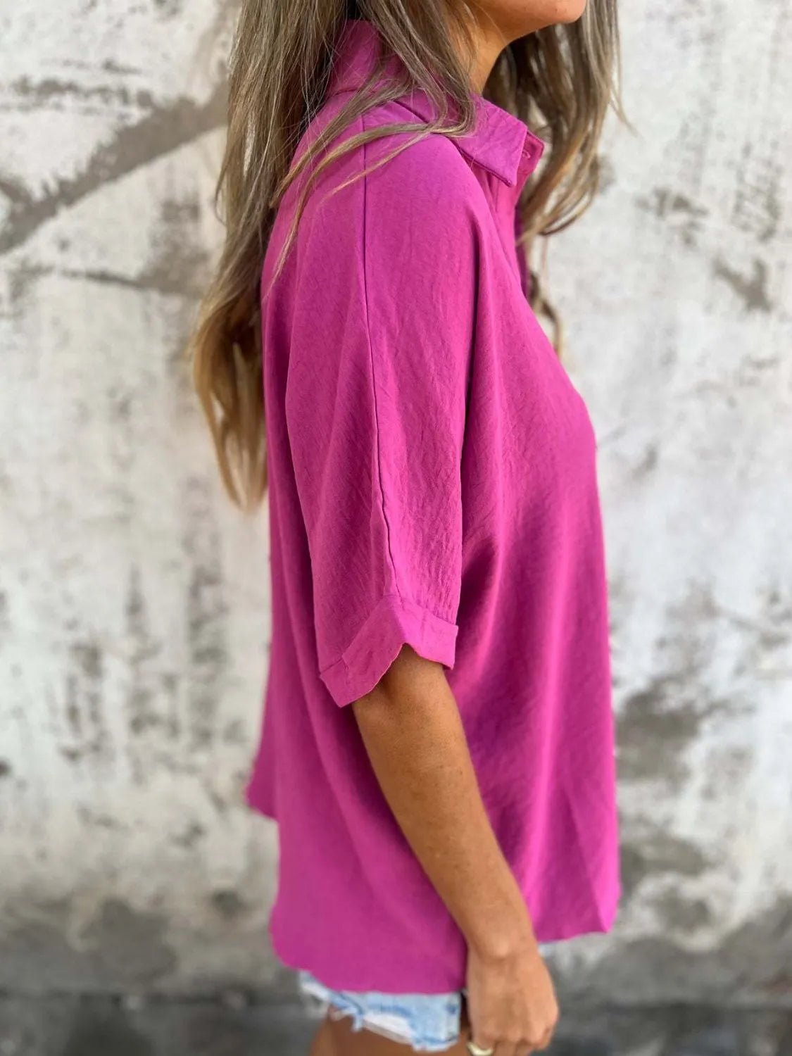Full Size Collared Neck Half Sleeve Shirt Plus Size - Flip Flop Dynasty
