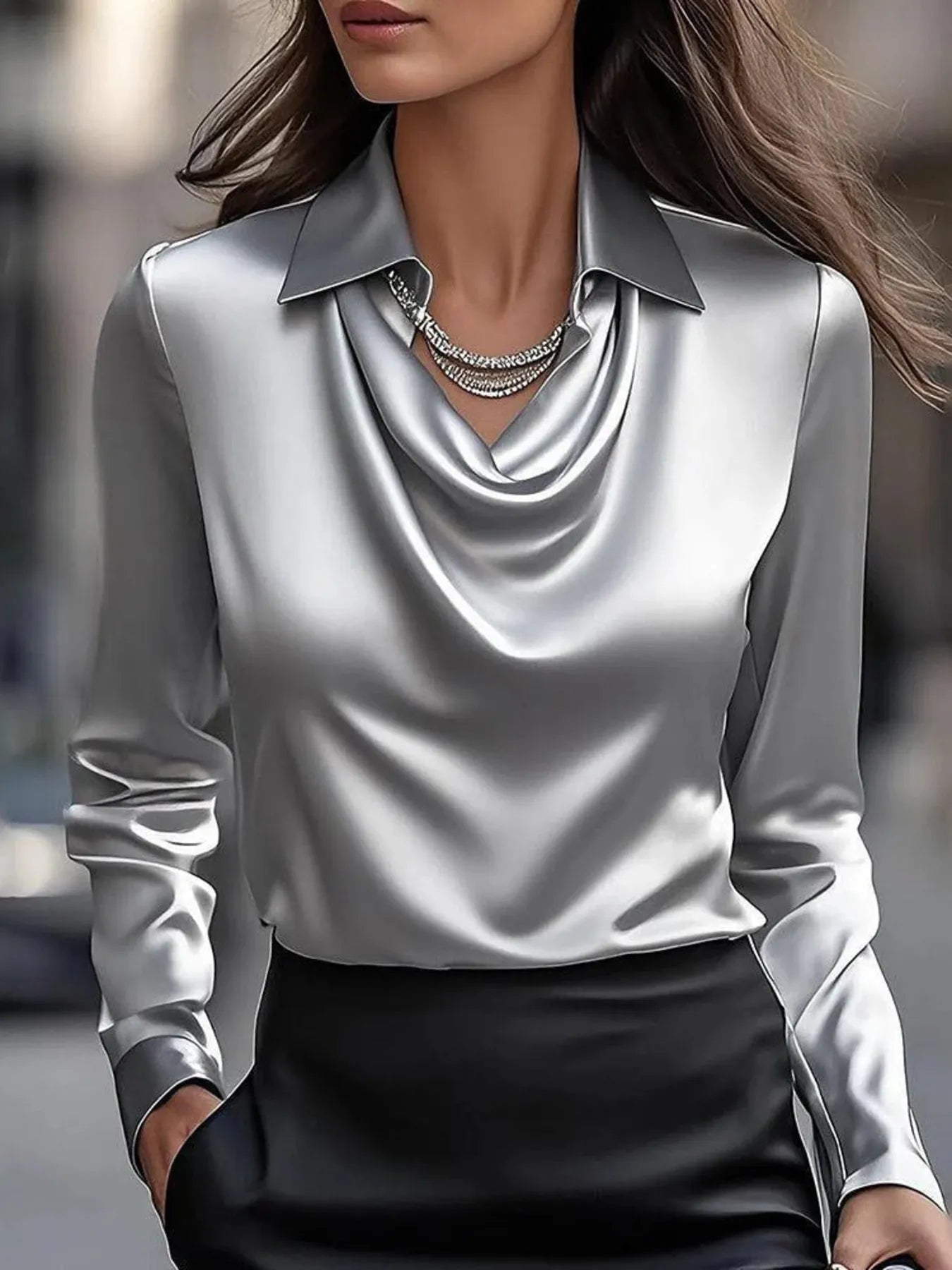Full Size Collared Neck Long Sleeve Blouse Plus Size - Flip Flop Dynasty
