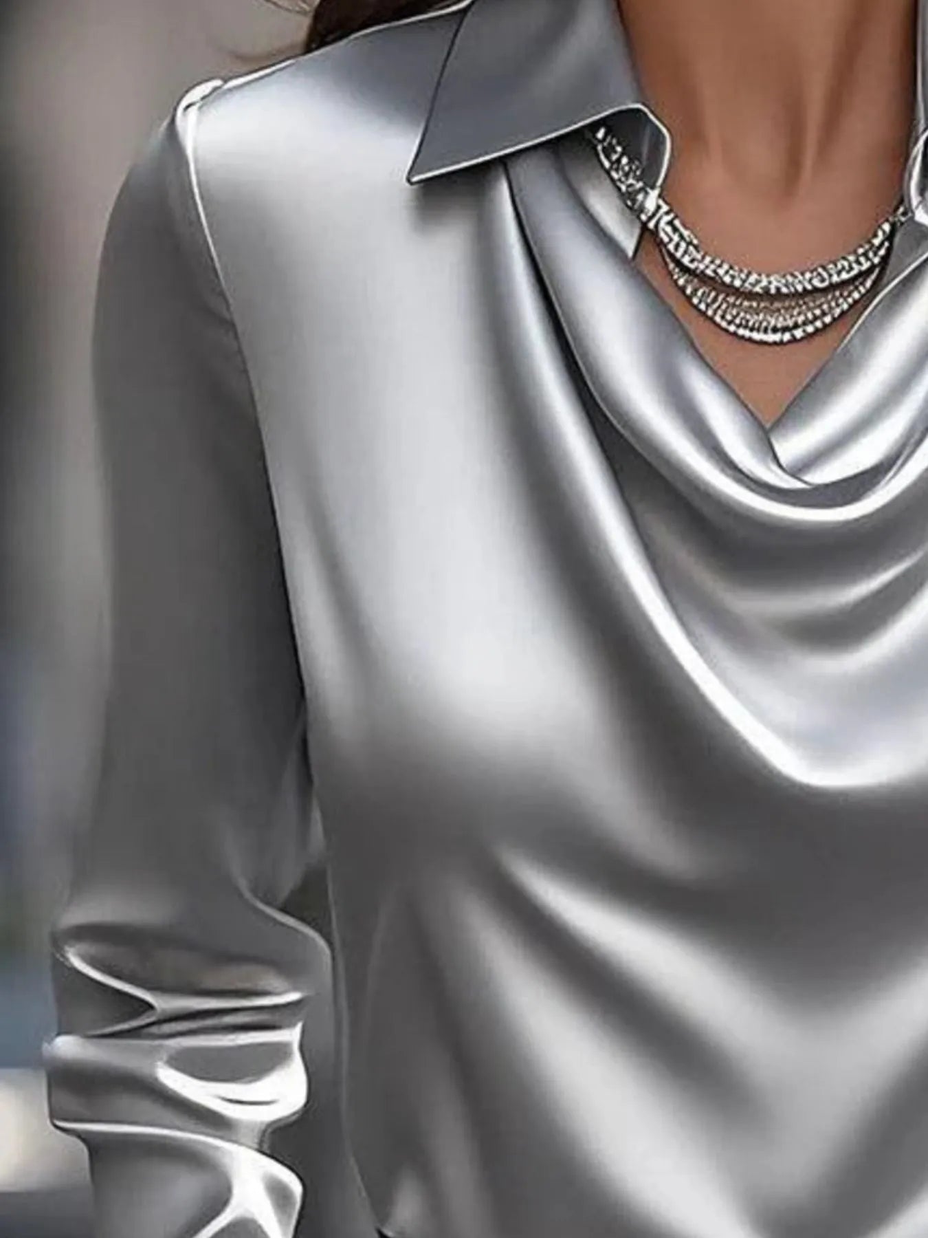 Full Size Collared Neck Long Sleeve Blouse Plus Size - Flip Flop Dynasty
