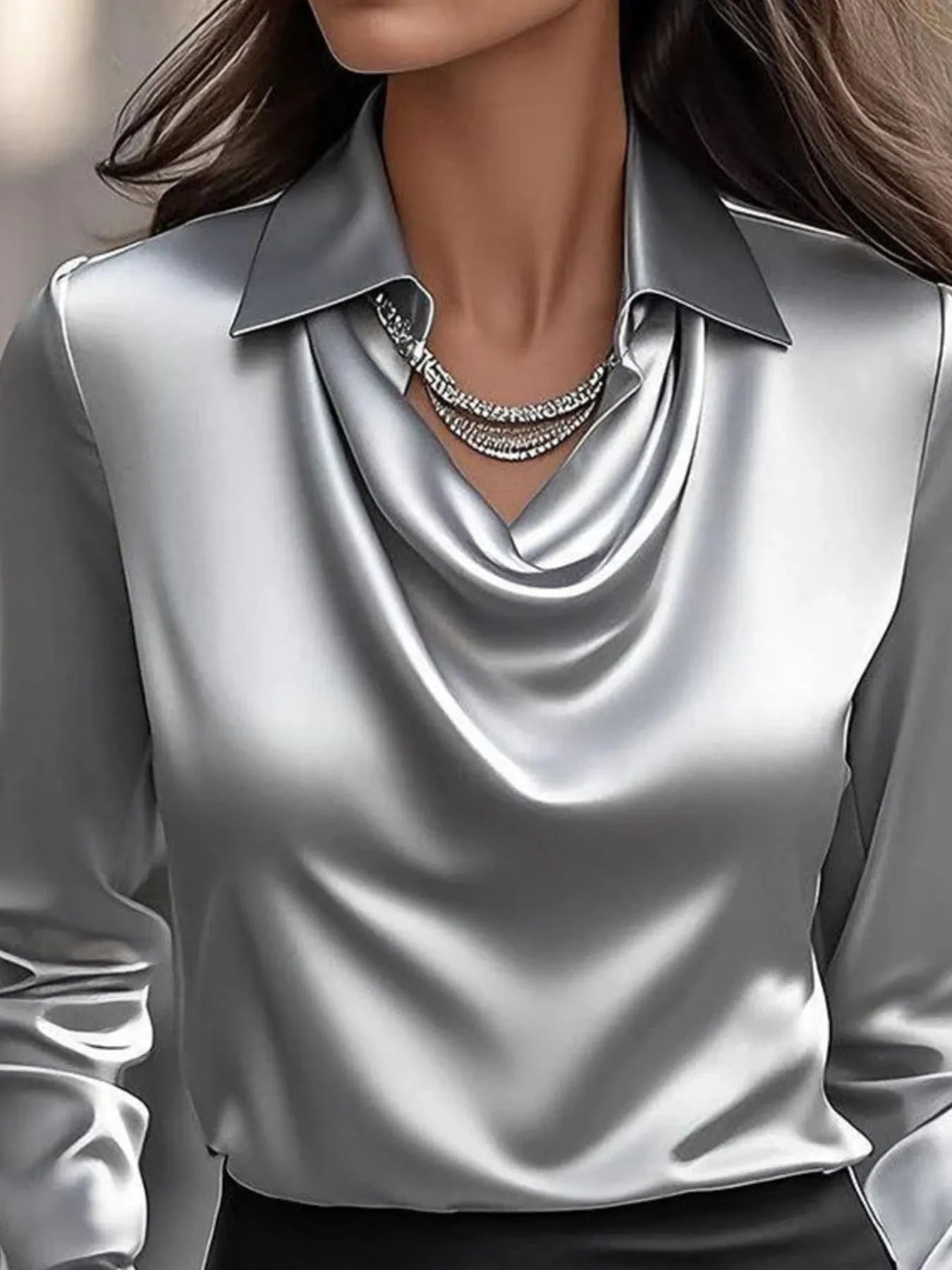 Full Size Collared Neck Long Sleeve Blouse Plus Size - Flip Flop Dynasty