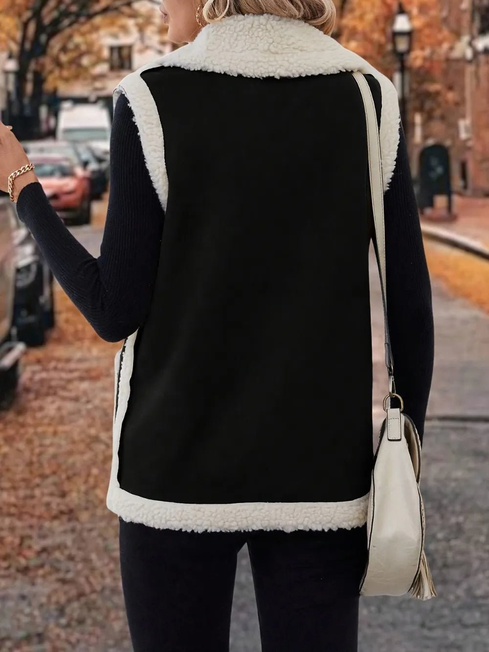 Full Size Contrast Open Front Sherpa Vest Coat - Flip Flop Dynasty