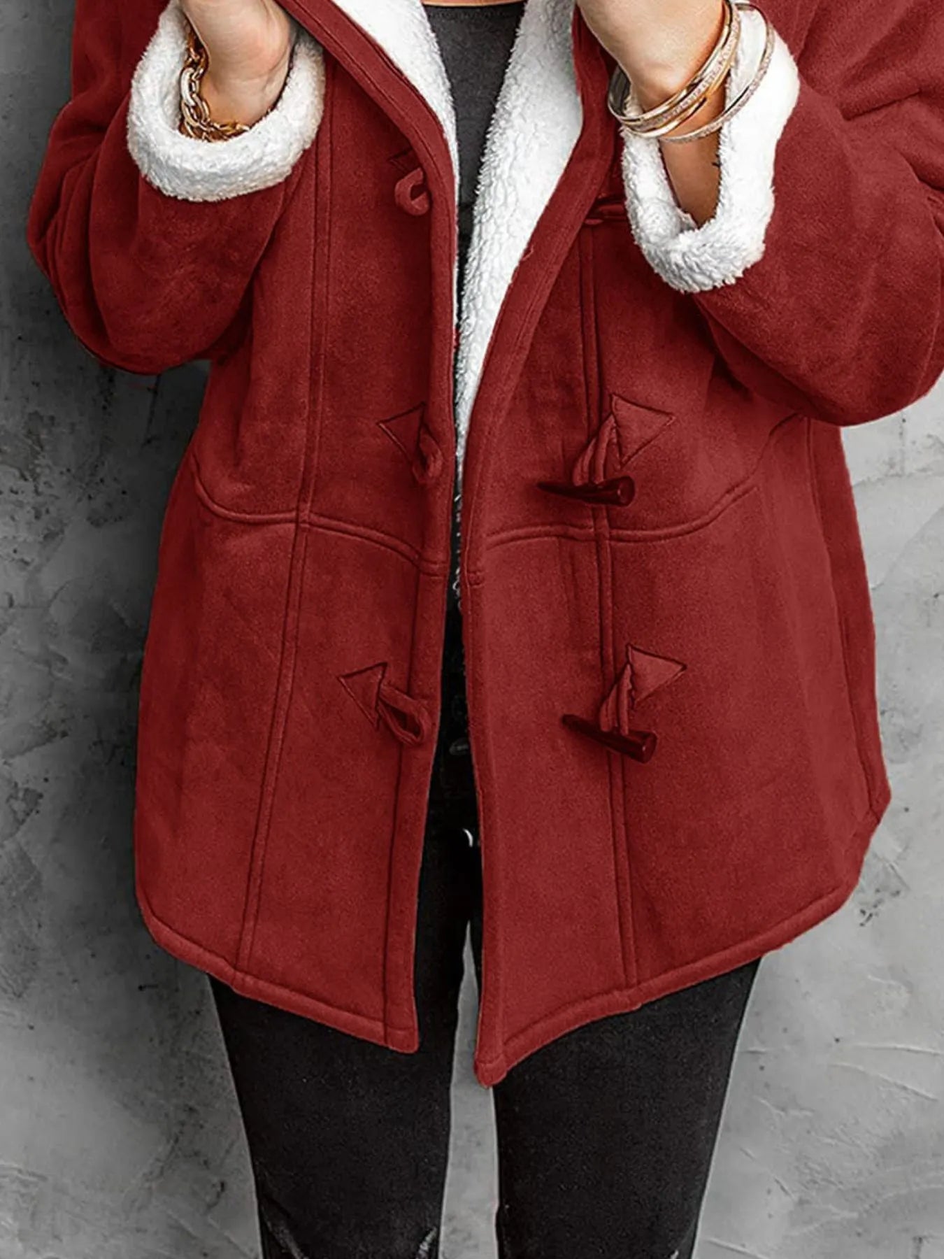 Full Size Cozy Sherpa Lined Toggle Coat with Hood Plus Size - Flip Flop Dynasty