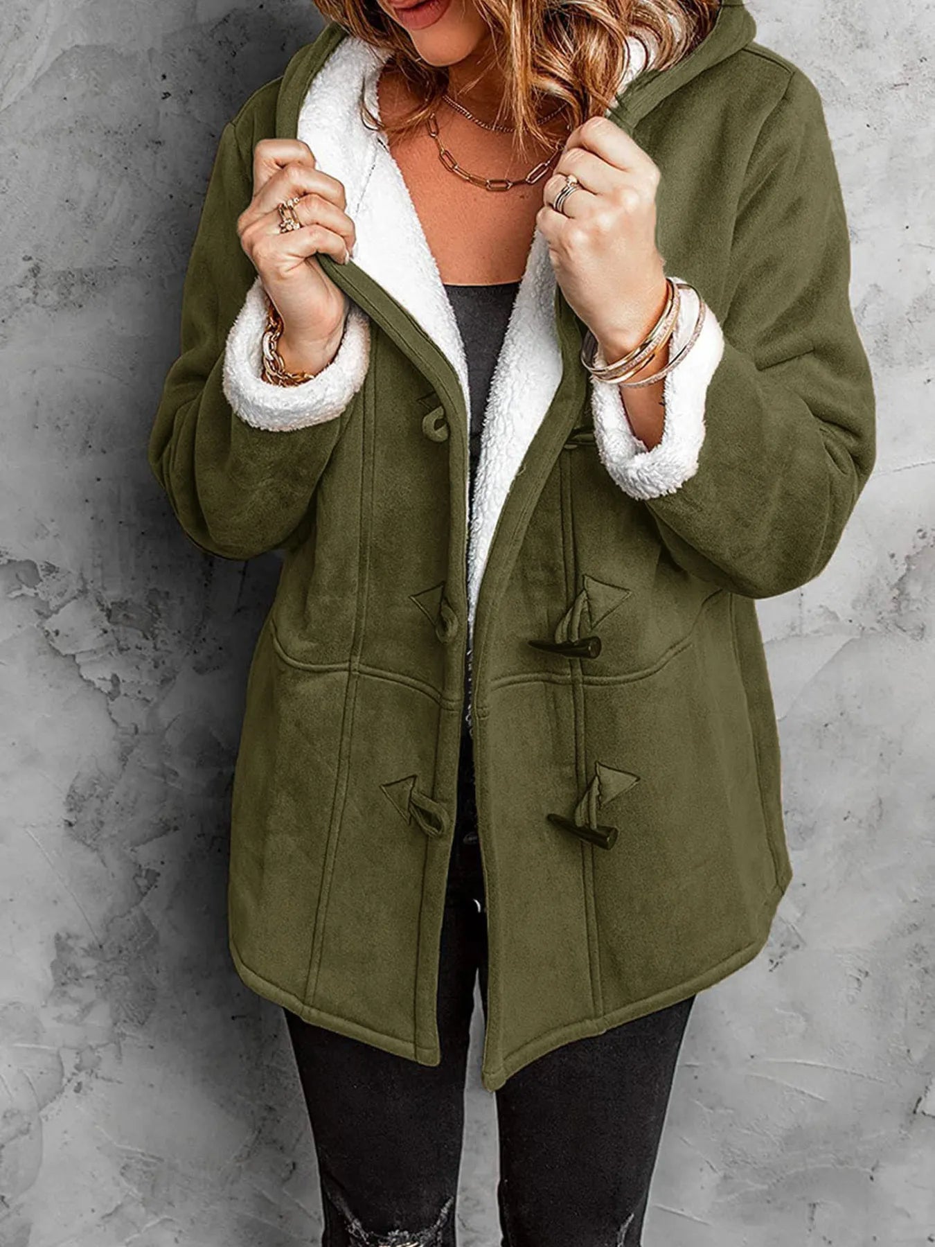 Full Size Cozy Sherpa Lined Toggle Coat with Hood Plus Size - Flip Flop Dynasty